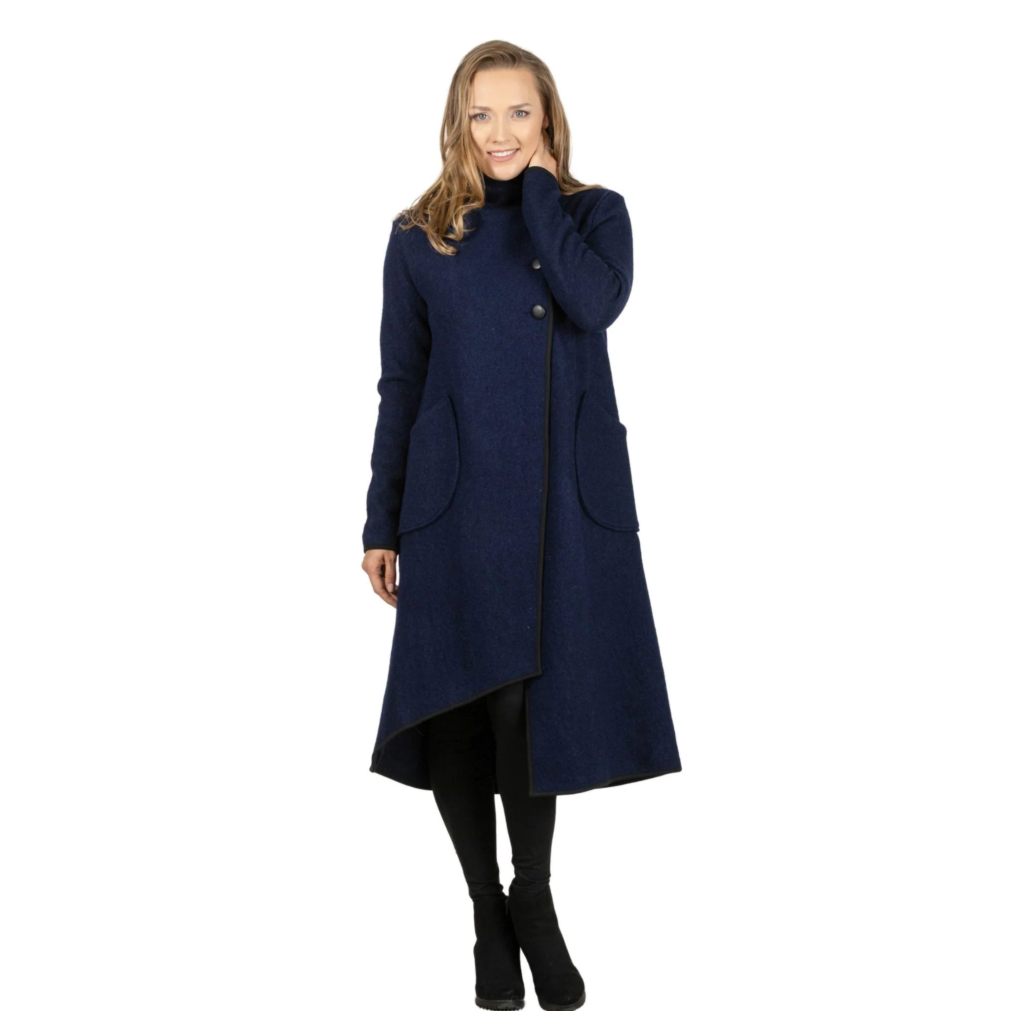 Zinnia Dark Blue Boiled Wool Cardigan - Image 4