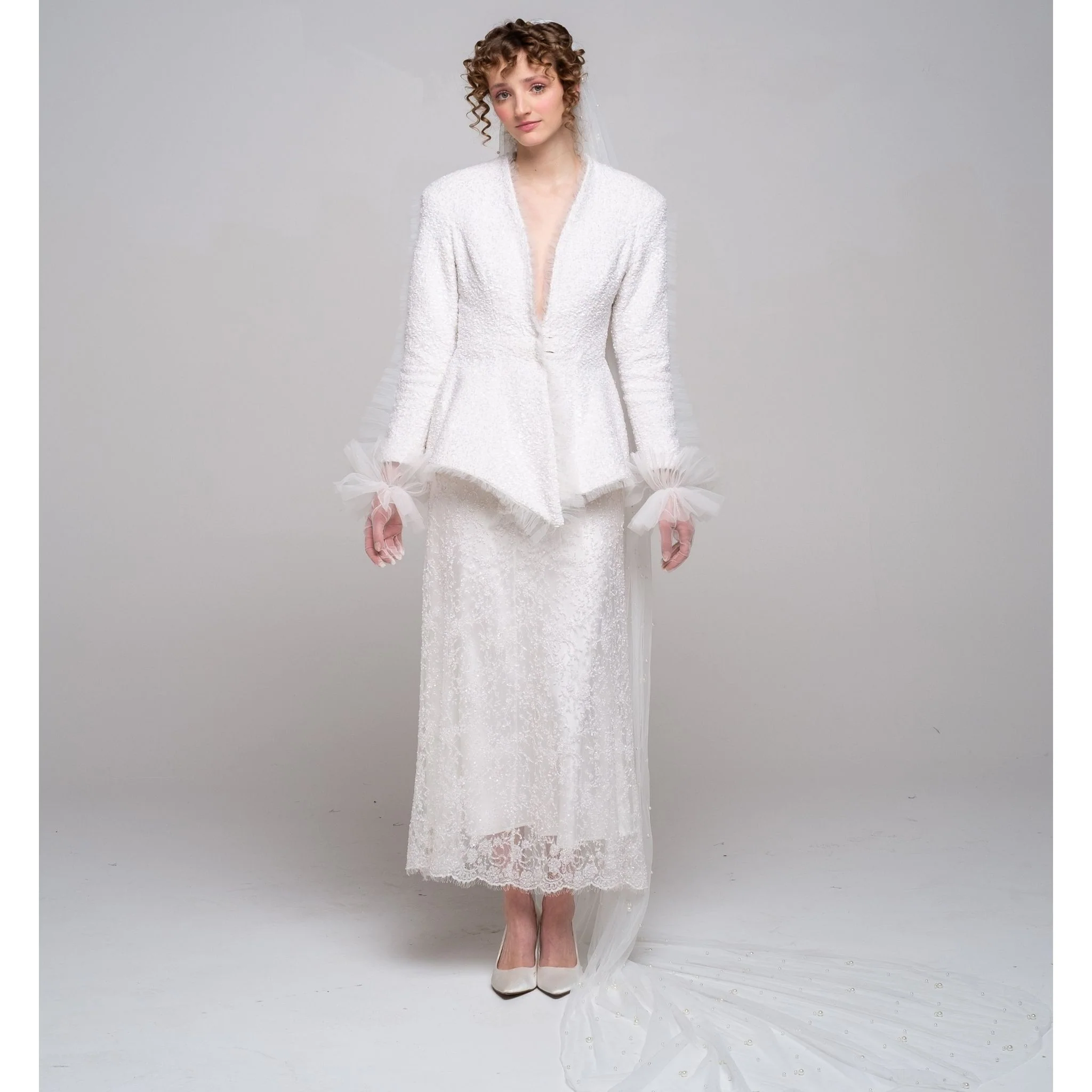 Bloomed Silence Tweed Jacket in White - Image 2