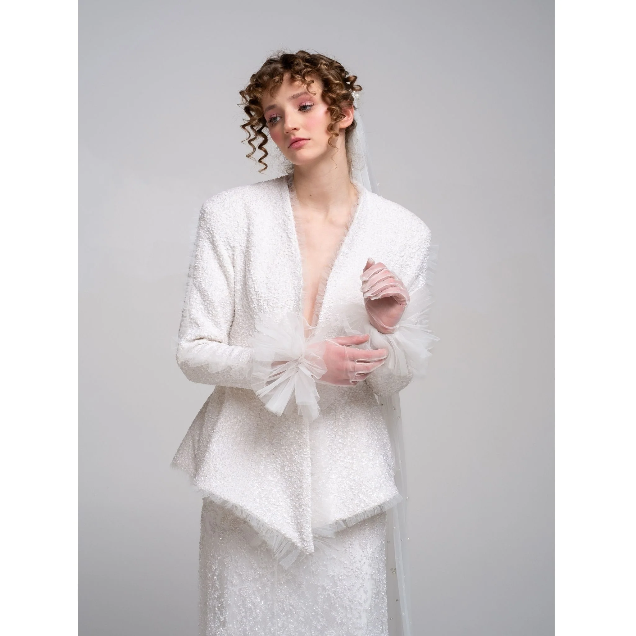 Bloomed Silence Tweed Jacket in White - Image 3