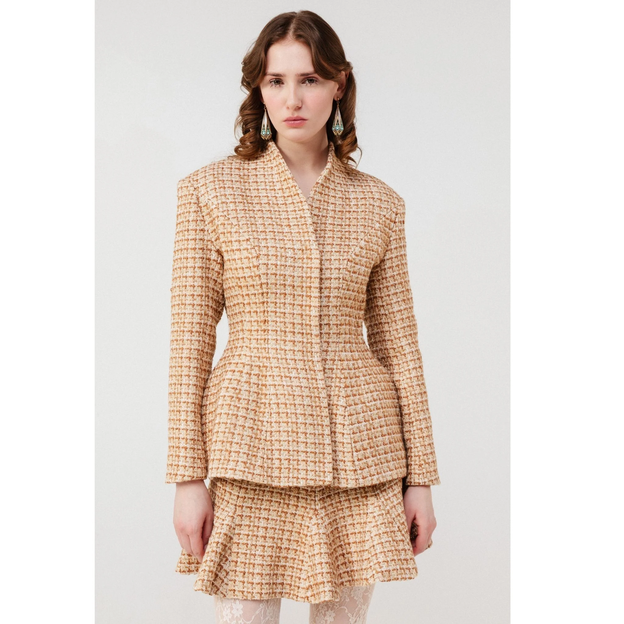 Lune Dorée Flared Mini Skirt in Beige - Image 2