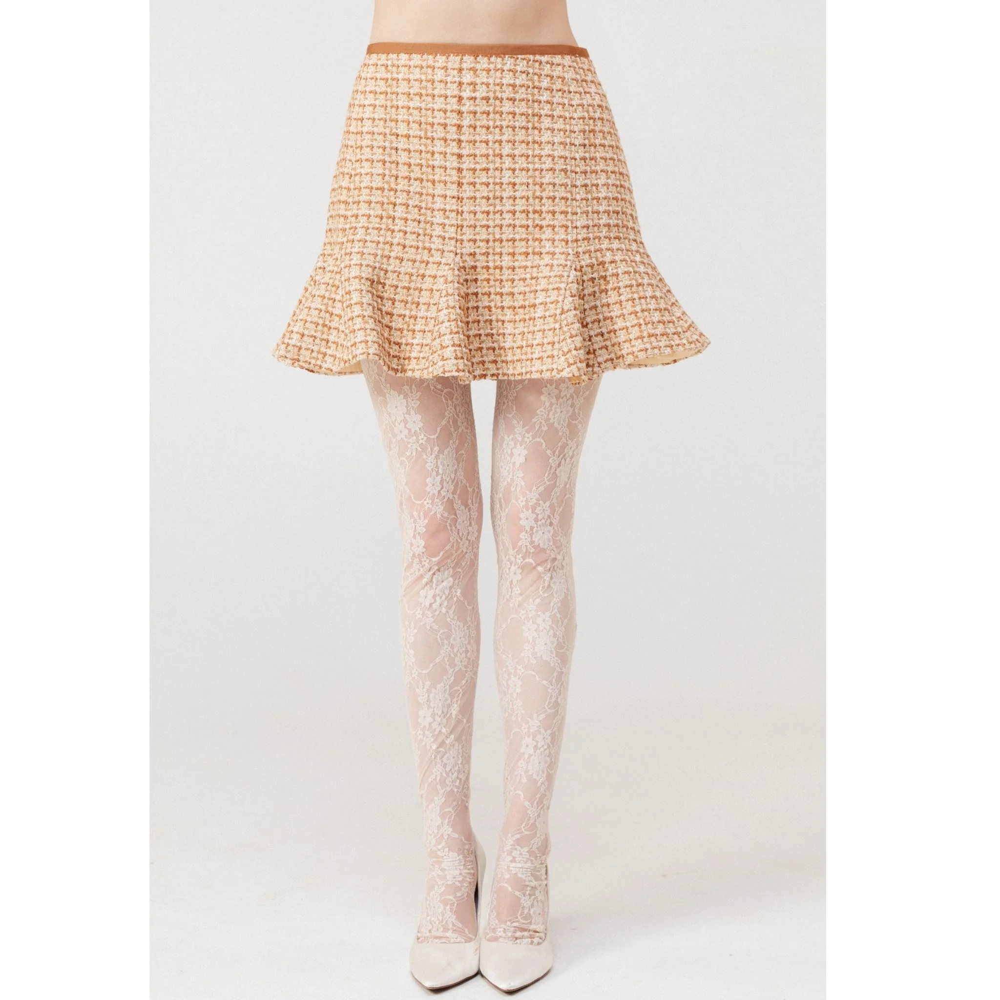 Lune Dorée Flared Mini Skirt in Beige - Image 4