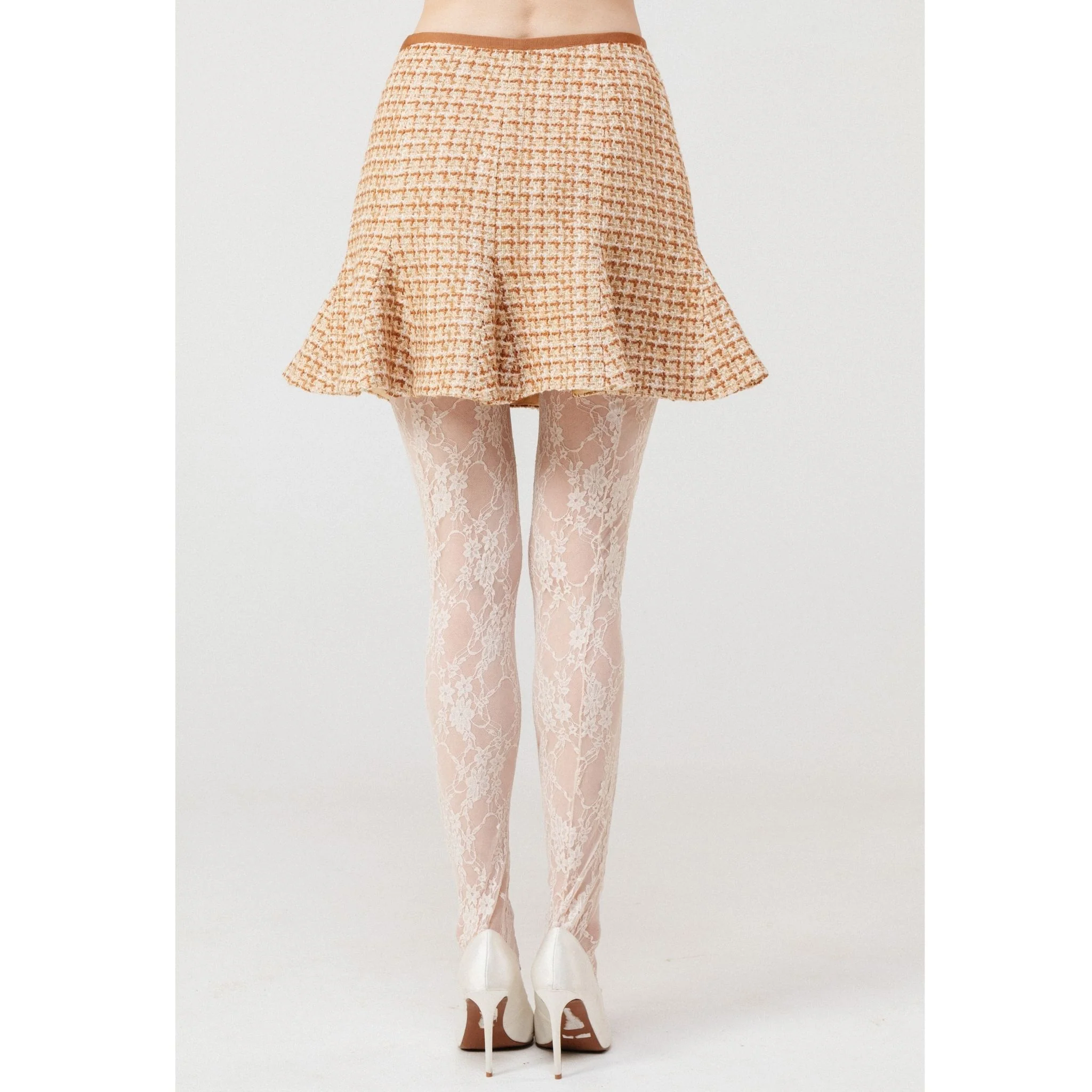 Lune Dorée Flared Mini Skirt in Beige - Image 5