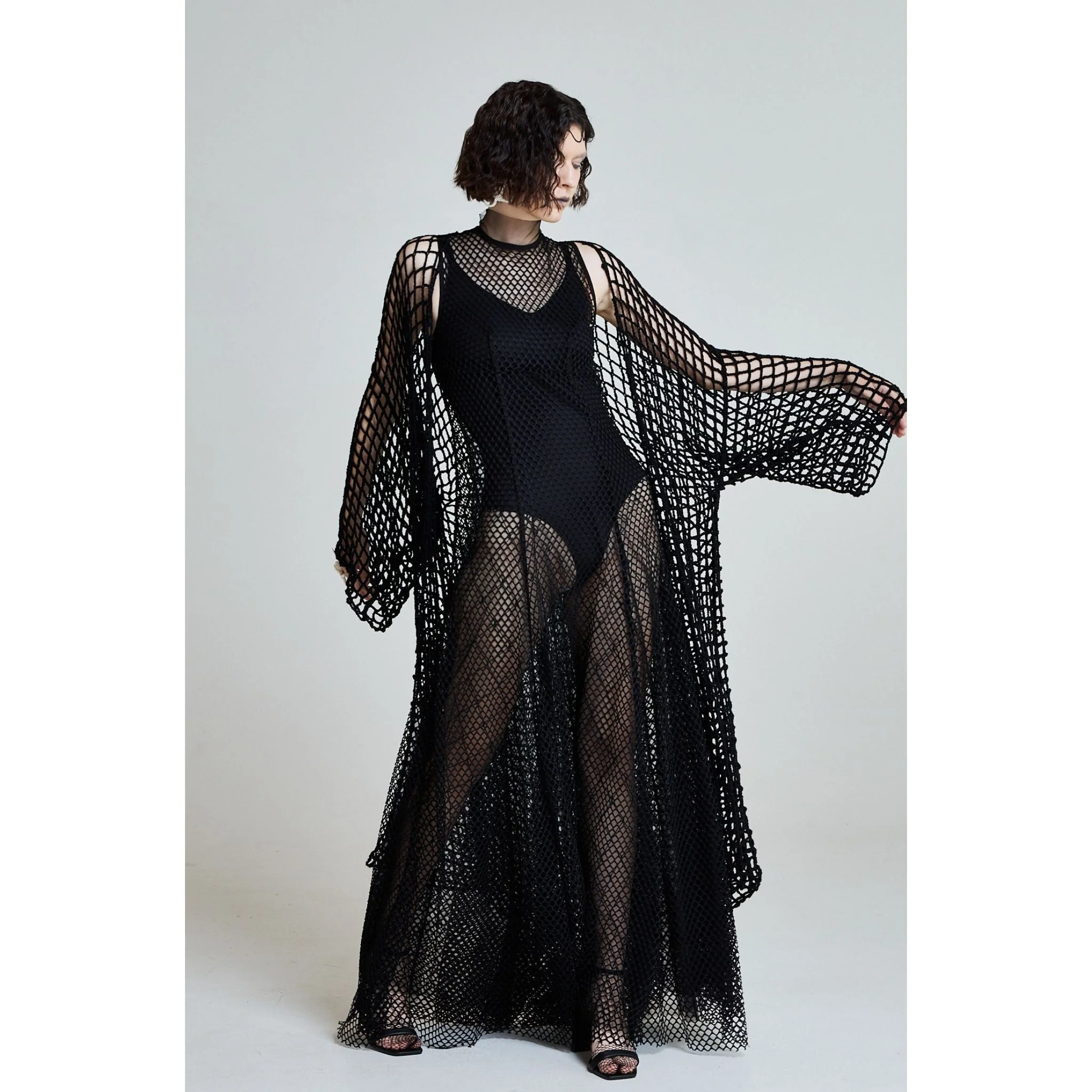 Midnight Net Robe in Black - Image 2