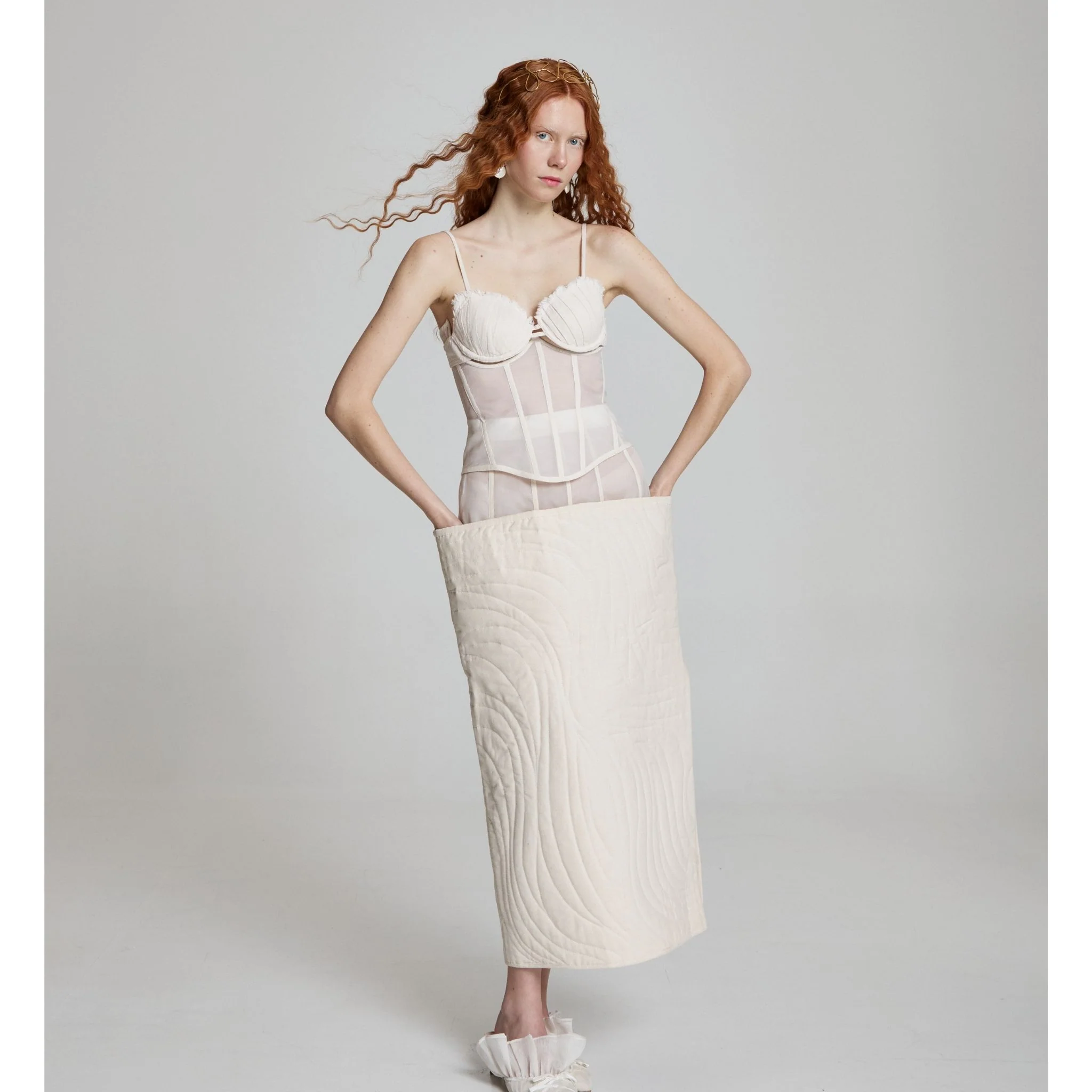 Wave Ripple Corset Skirt in Ivory - Image 2