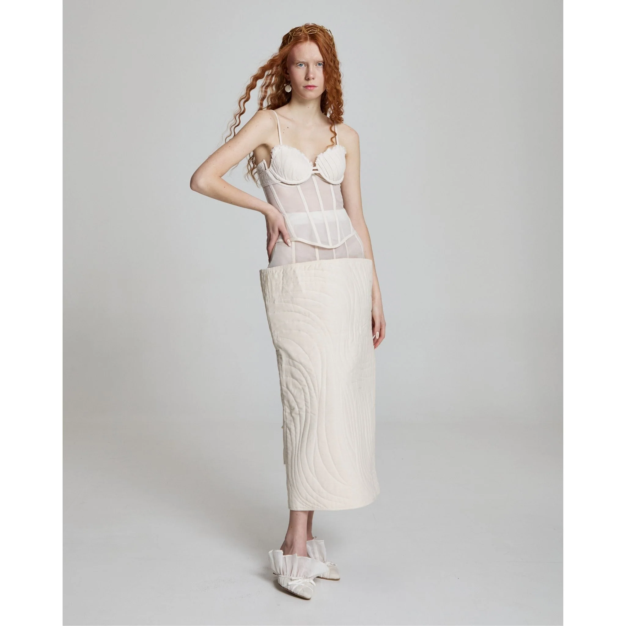 Wave Ripple Corset Skirt in Ivory - Image 3