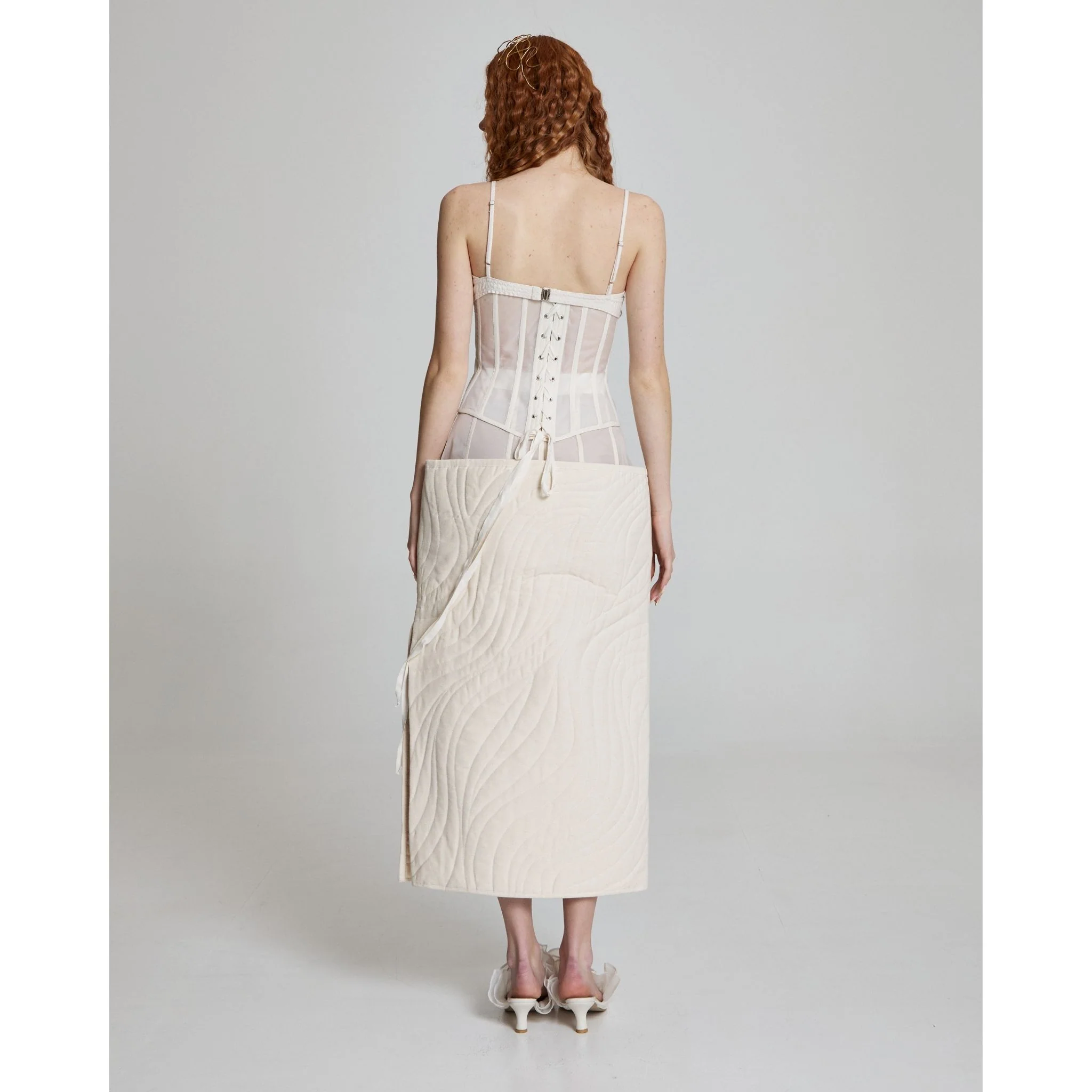Wave Ripple Corset Skirt in Ivory - Image 4