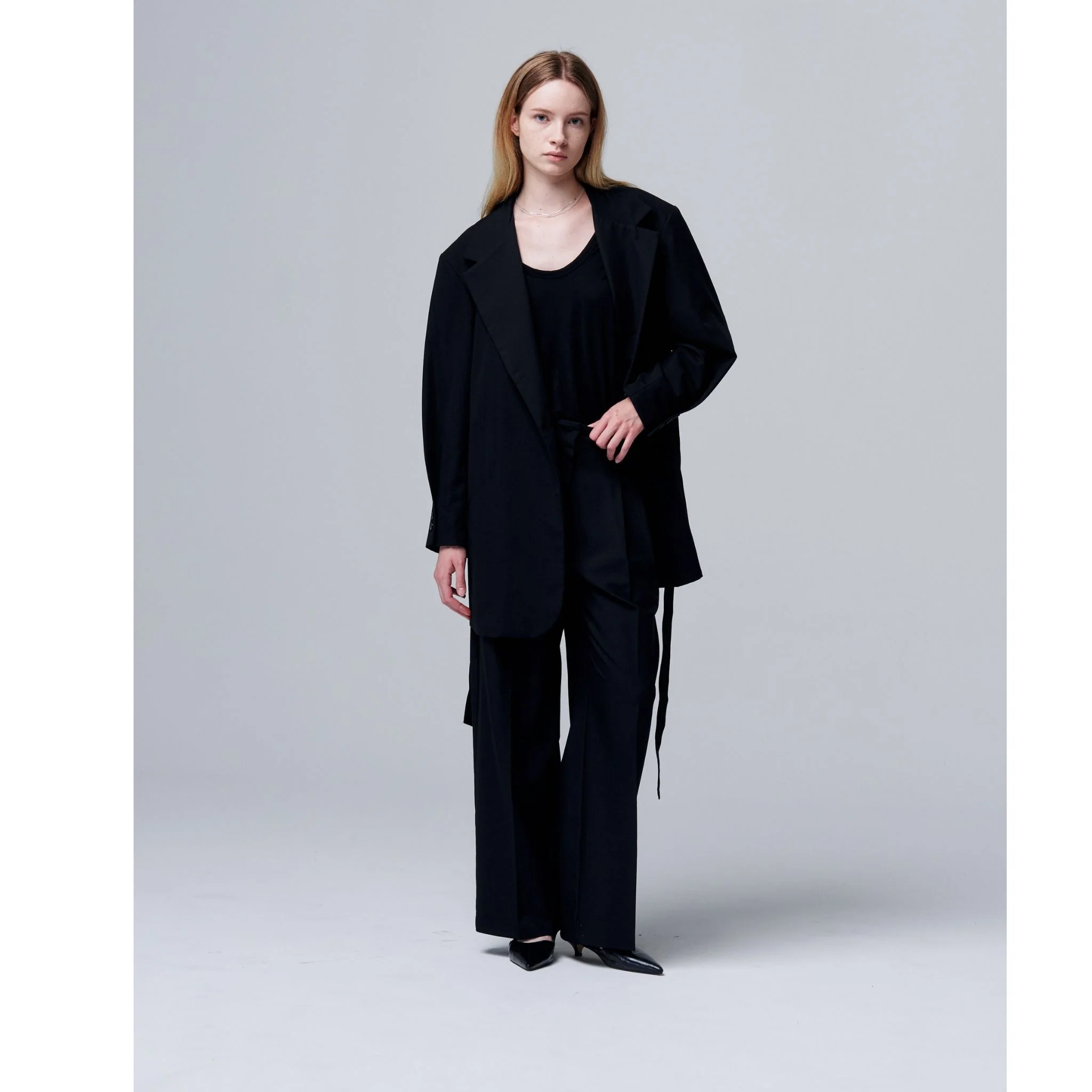 Noir Cuff Blazer with Folded Sleeve Detail and Waist Strap - Image 10
