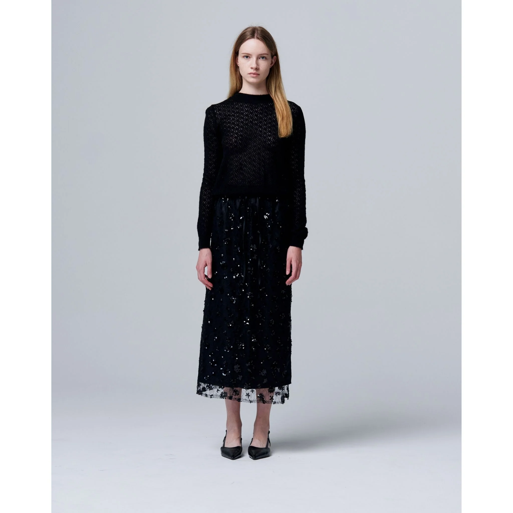 Sequin Beaded Skirt with Floral Detailing - Image 2