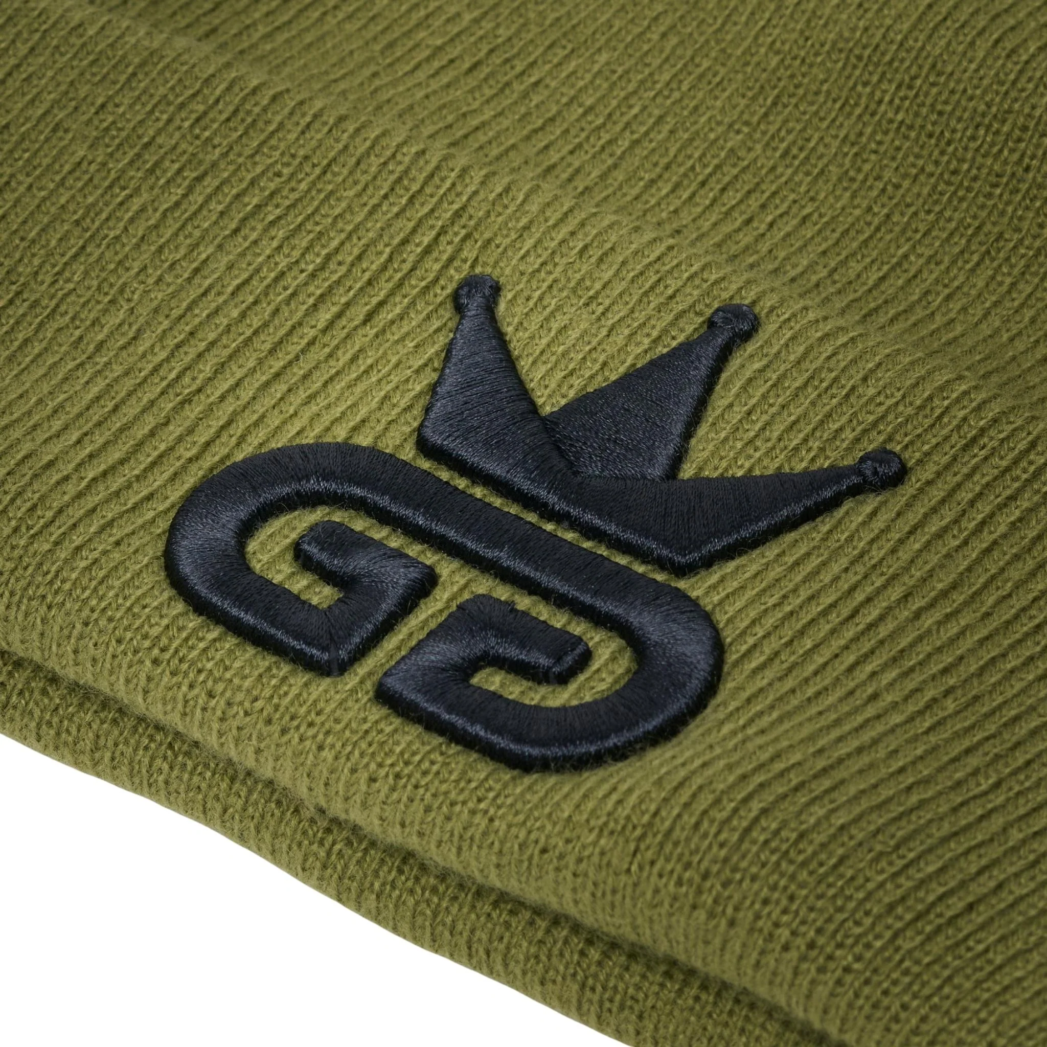 Olive Green Beanie with Black Woven Logo - Image 2