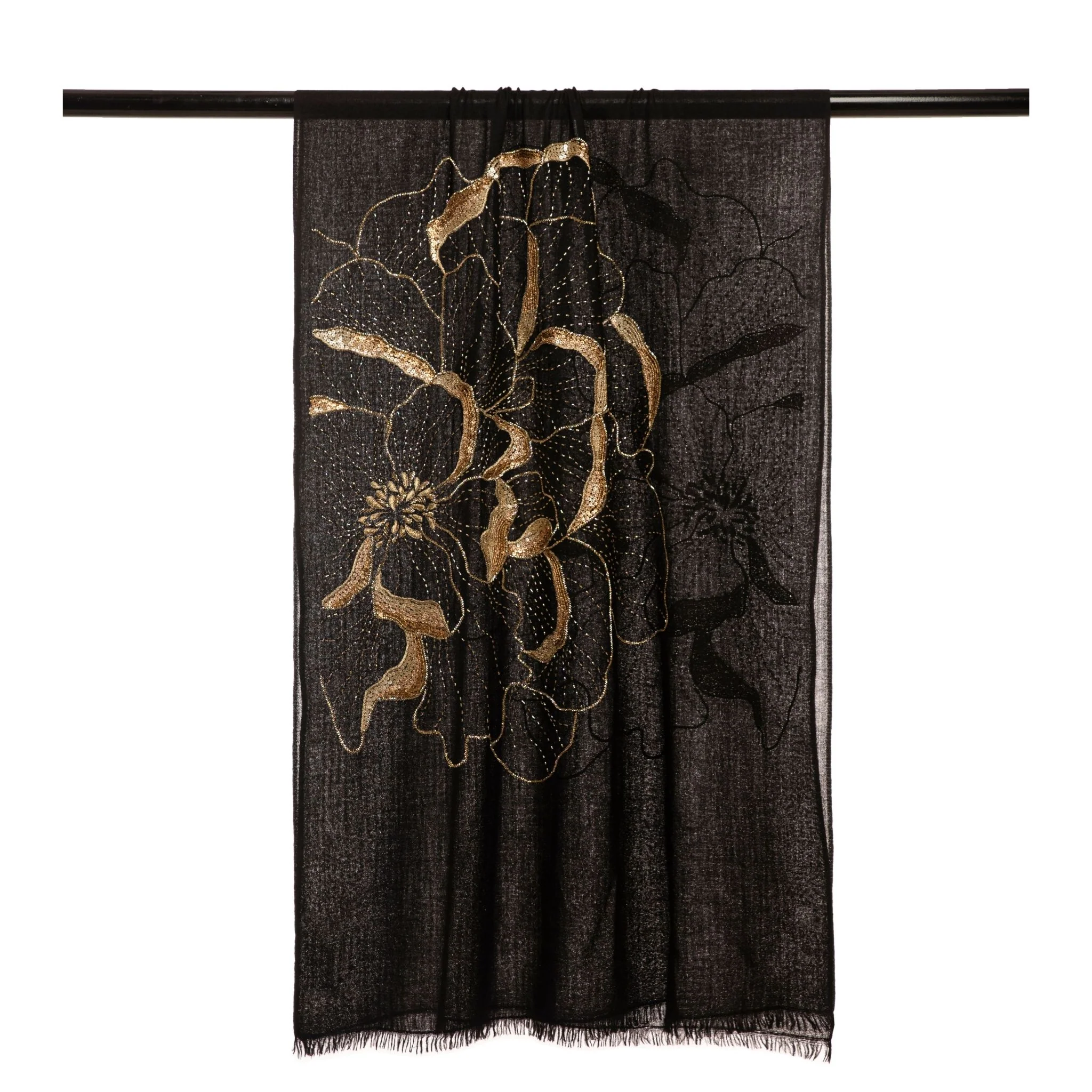 Black Blythe Flower Embroidered Stole - Image 6