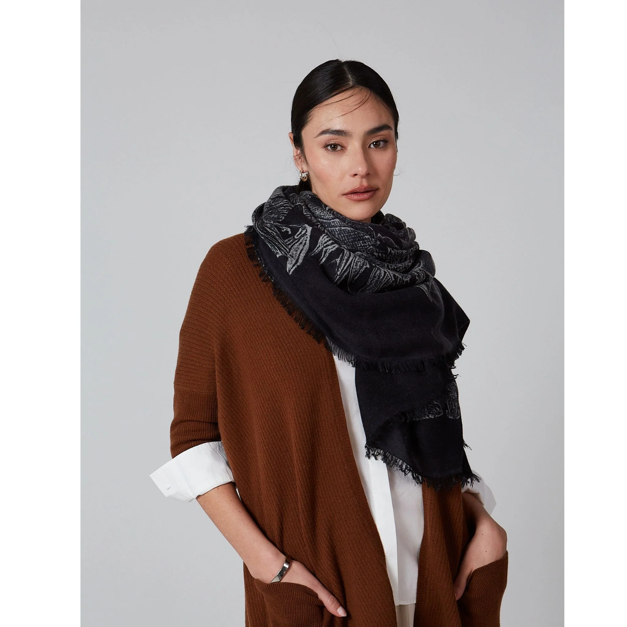 Black Printed Eden Square Scarf - Image 2