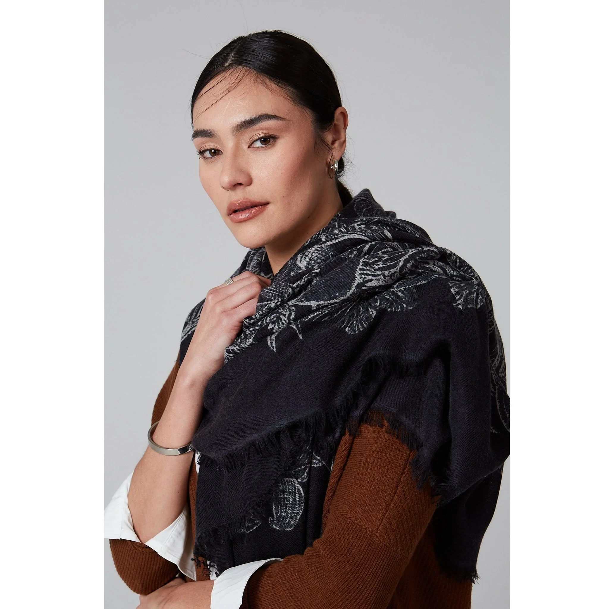 Black Printed Eden Square Scarf - Image 3