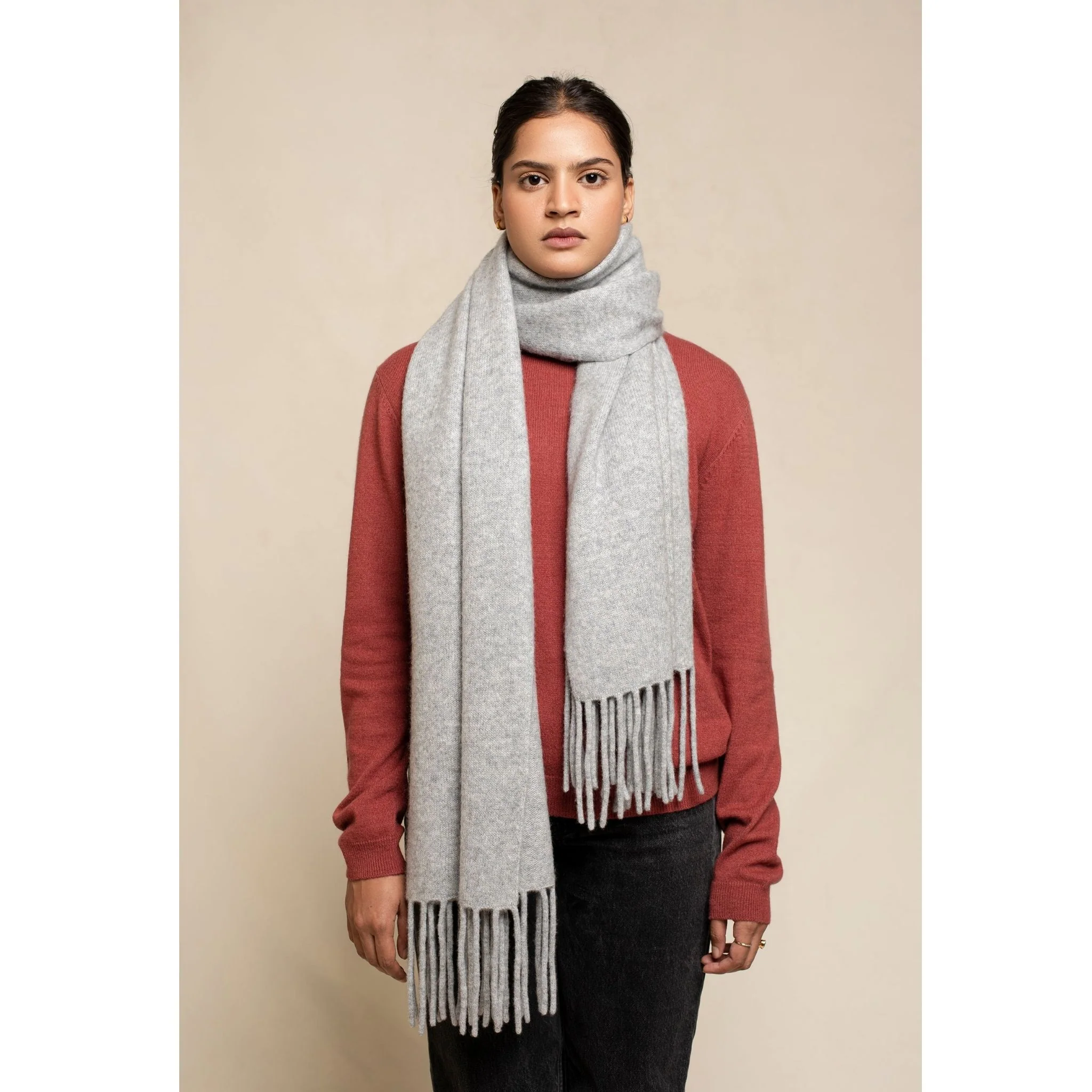 Grey Knitted Felted Cashmere Chunky Scarf - Image 2