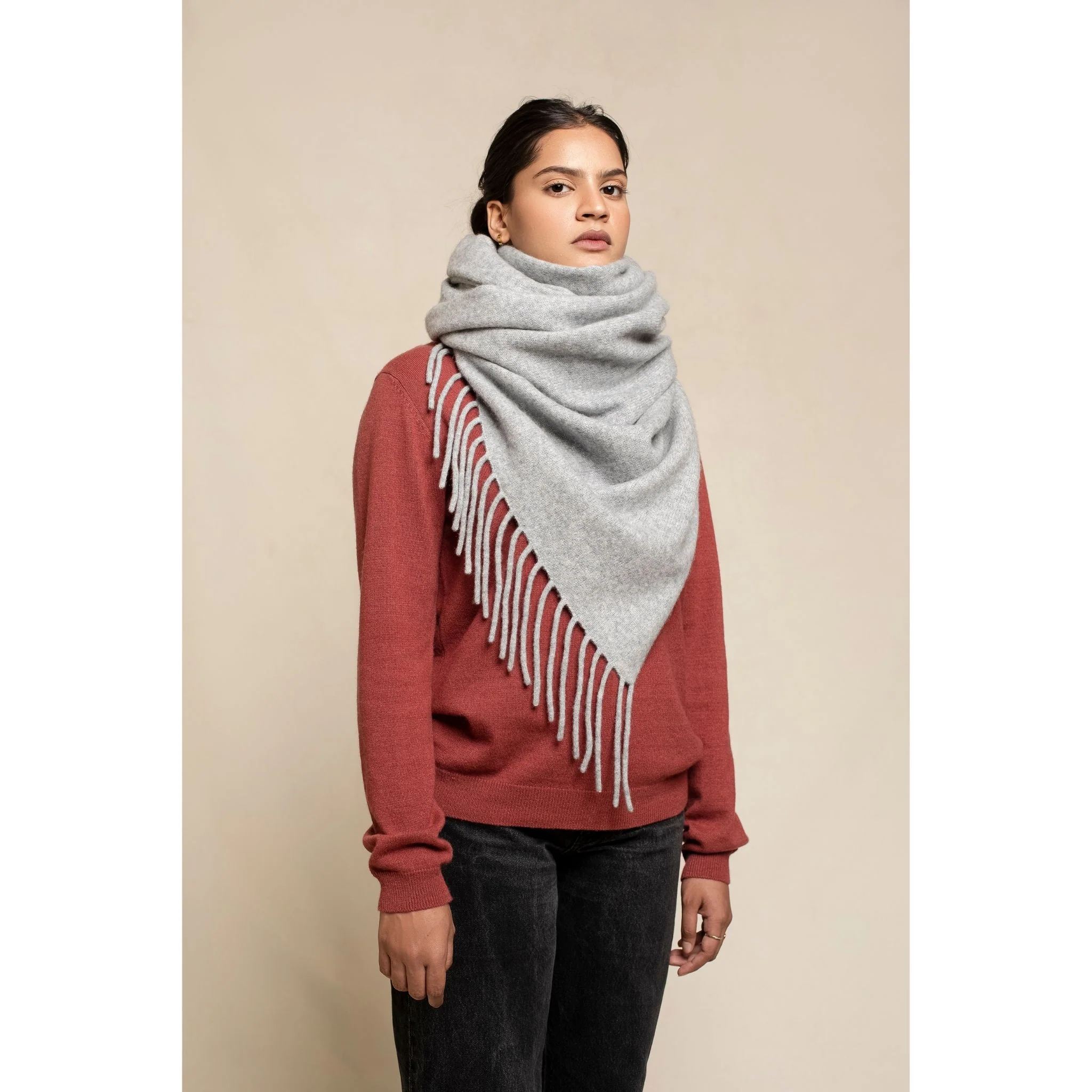 Grey Knitted Felted Cashmere Chunky Scarf - Image 4