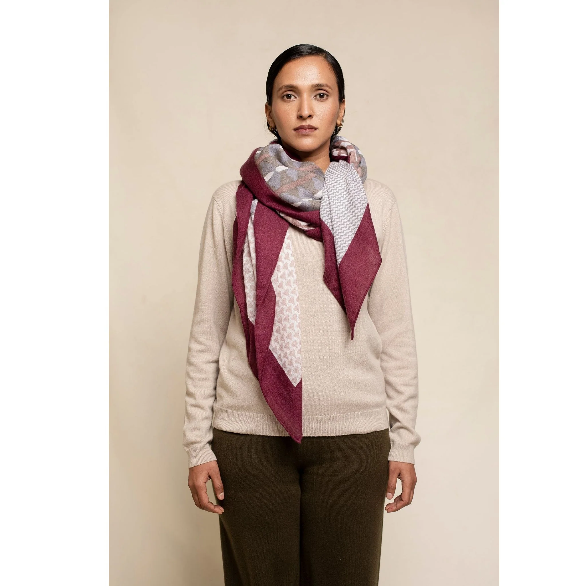 Printed Square Scarf Micro Pattern Patch with Red Border - Image 2