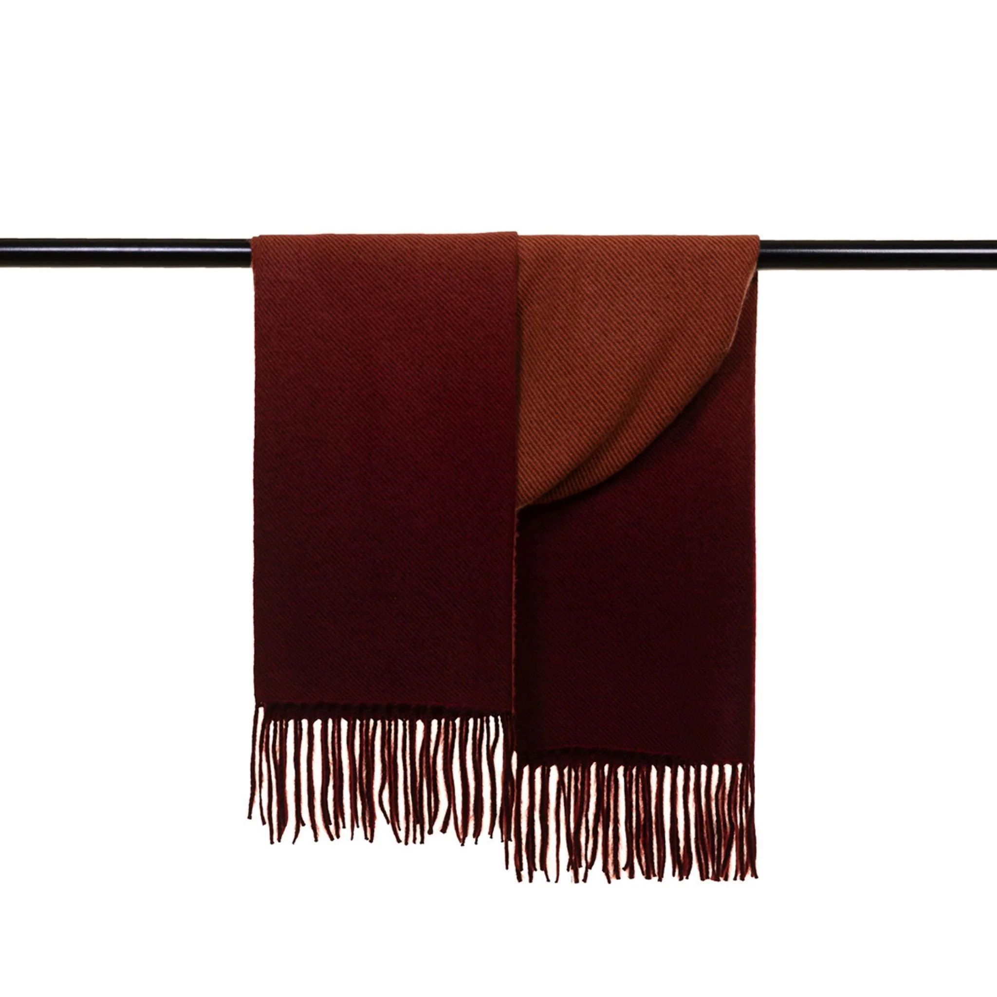 Standard length of Fringed Ombre Scarf with wine and rust color - Image 4