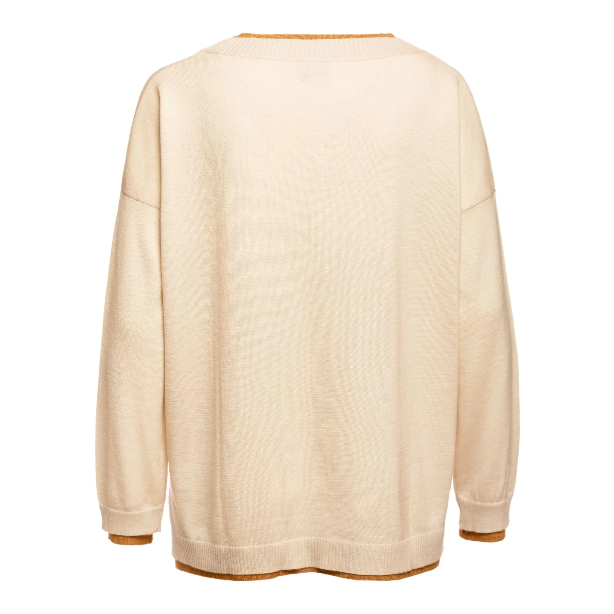 White with Beige Lapis Oversized V-Neck Sweater - Image 5