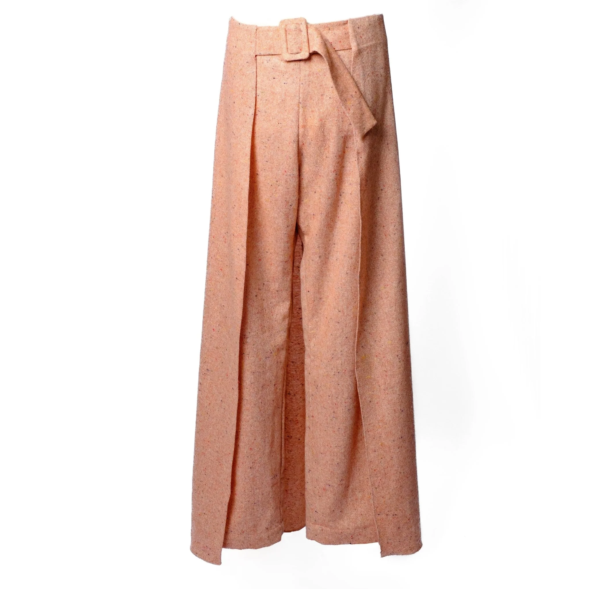 Peach Wool High-Waist Pants with Back Skirt Panel