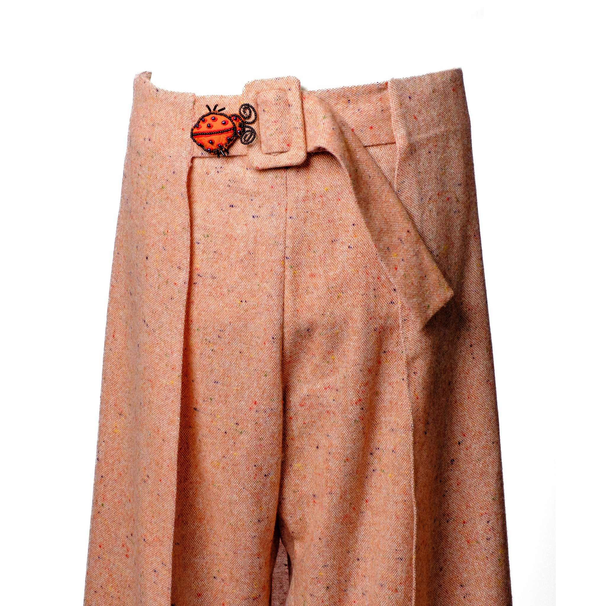 Peach Wool High-Waist Pants with Back Skirt Panel - Image 4