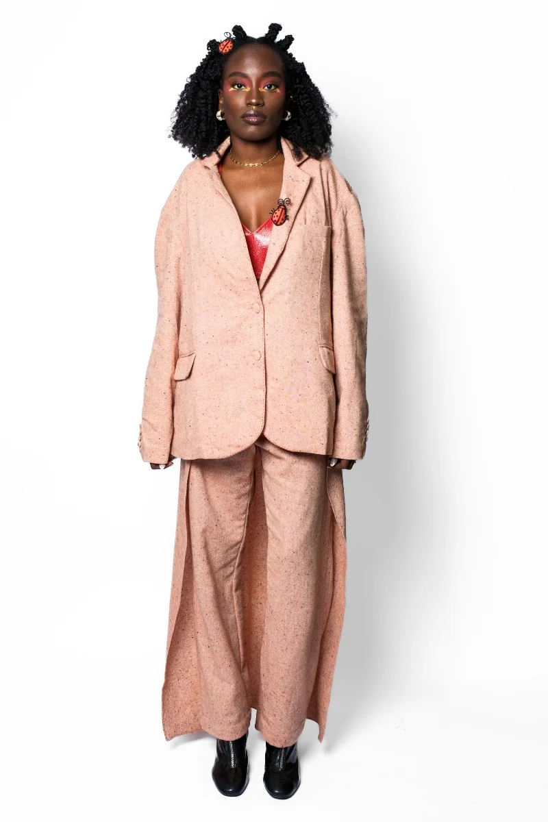 Peach Wool High-Waist Pants with Back Skirt Panel - Image 5