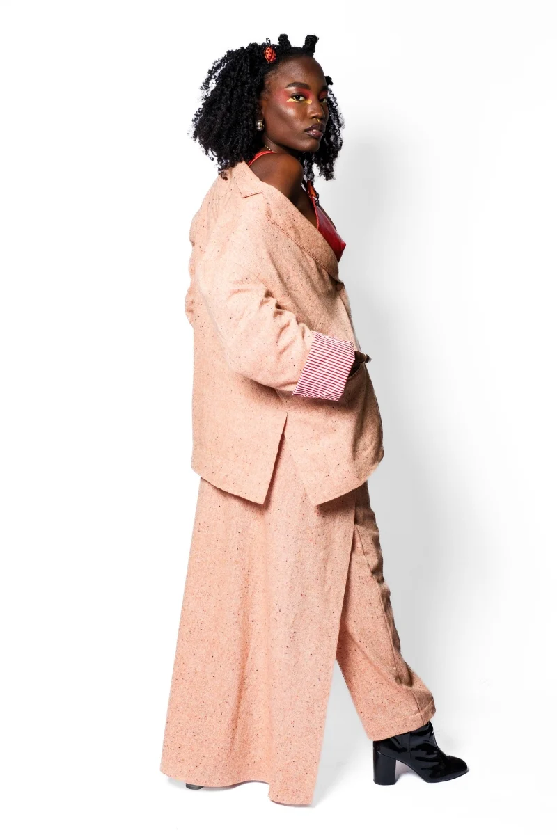Peach Wool High-Waist Pants with Back Skirt Panel - Image 6