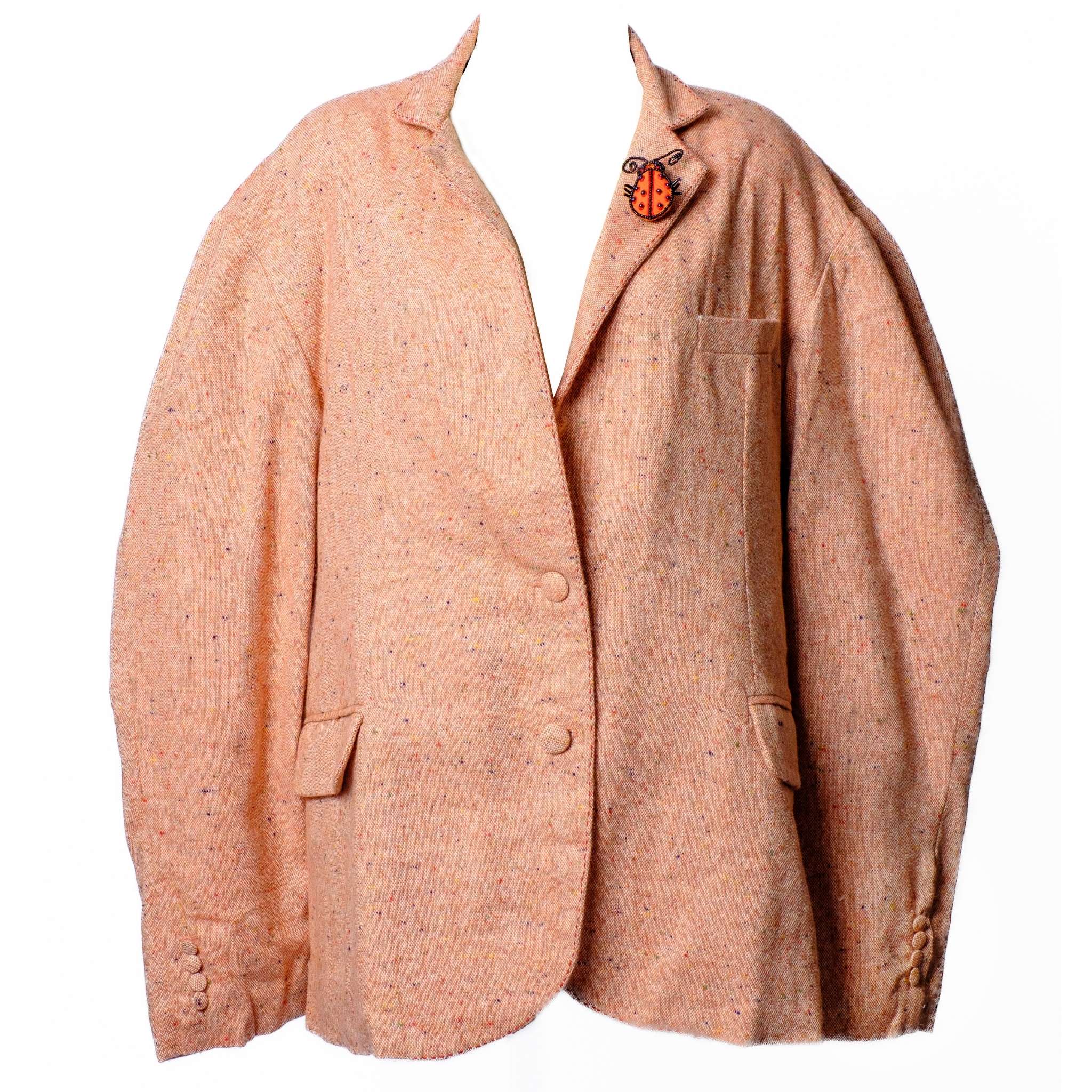Peach Wool Straight-Cut Blazer with Embroidered Details