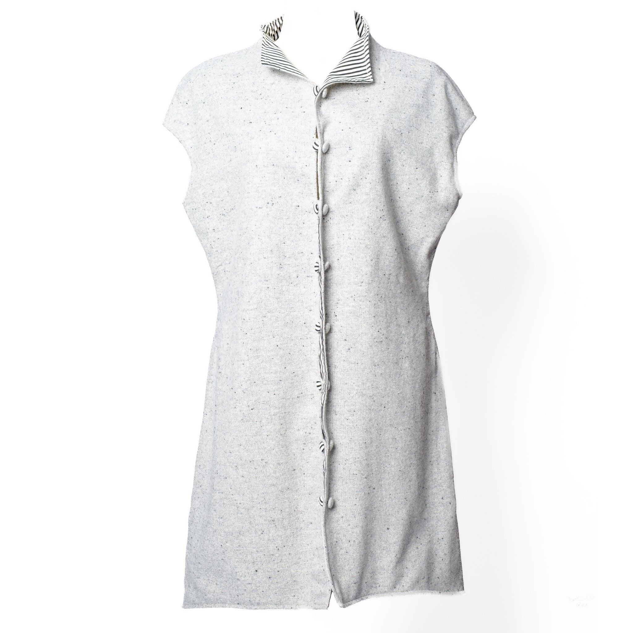 Reversible Grey Wool Vest with Striped Cotton Back
