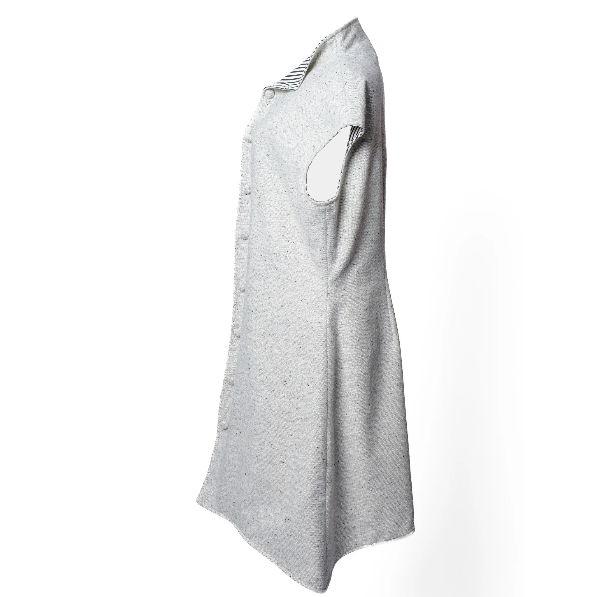 Reversible Grey Wool Vest with Striped Cotton Back - Image 2