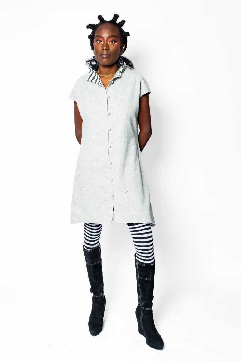 Reversible Grey Wool Vest with Striped Cotton Back - Image 6
