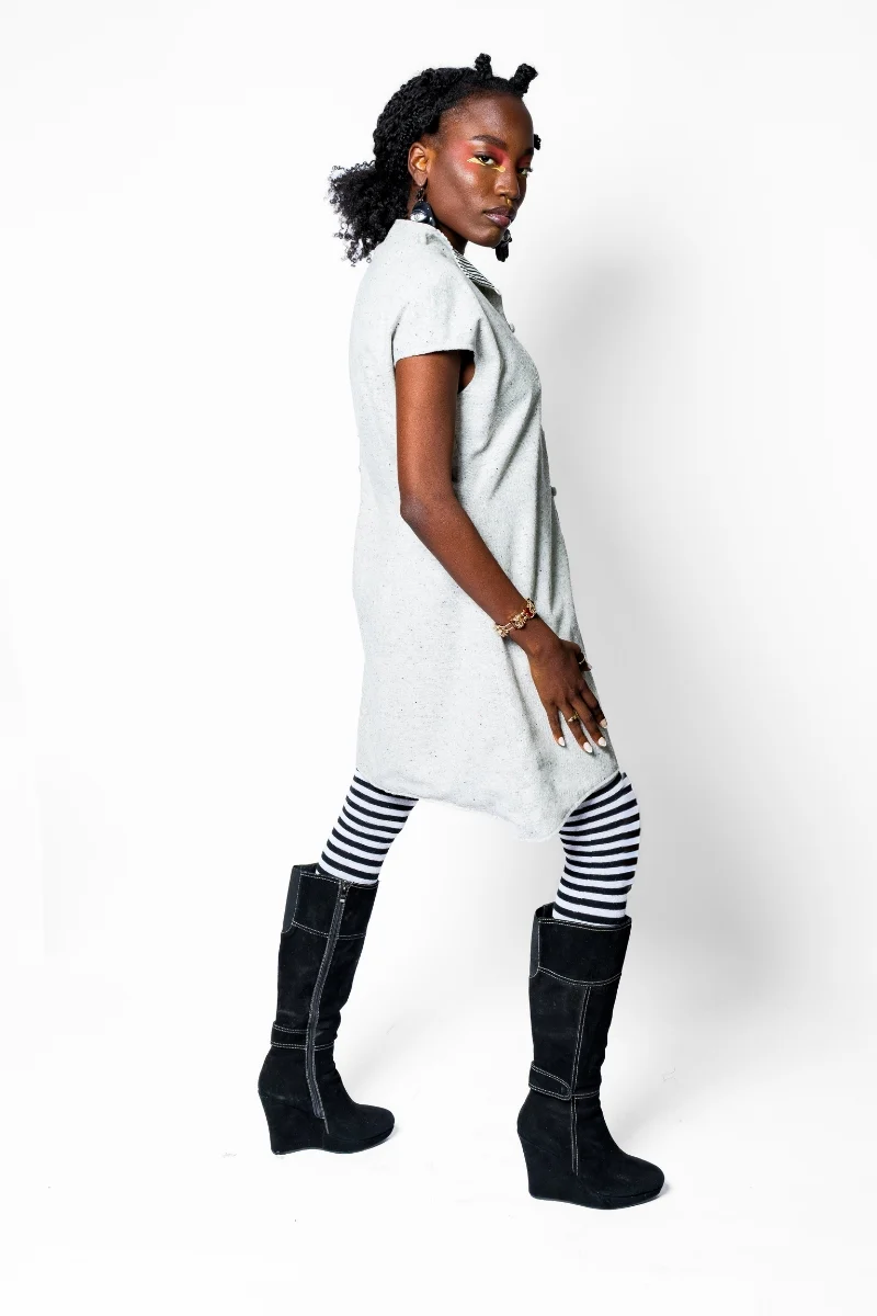 Reversible Grey Wool Vest with Striped Cotton Back - Image 7