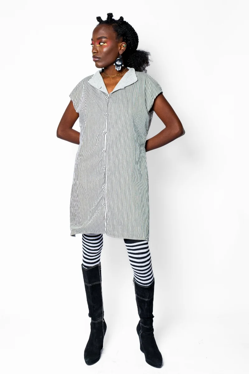 Reversible Grey Wool Vest with Striped Cotton Back - Image 8