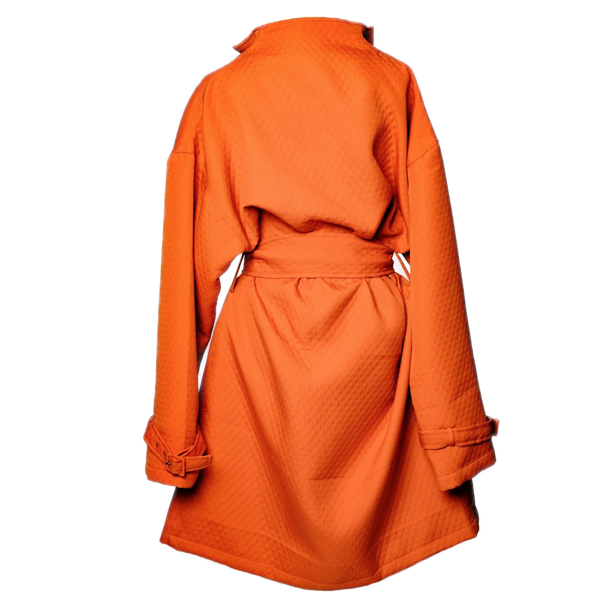 Tangerine Quilted Belted Coat with Asian Collar - Image 2