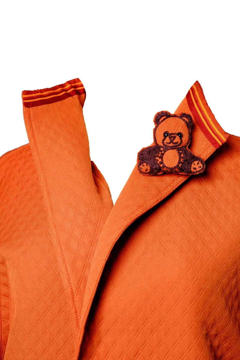 Tangerine Quilted Belted Coat with Asian Collar - Image 5