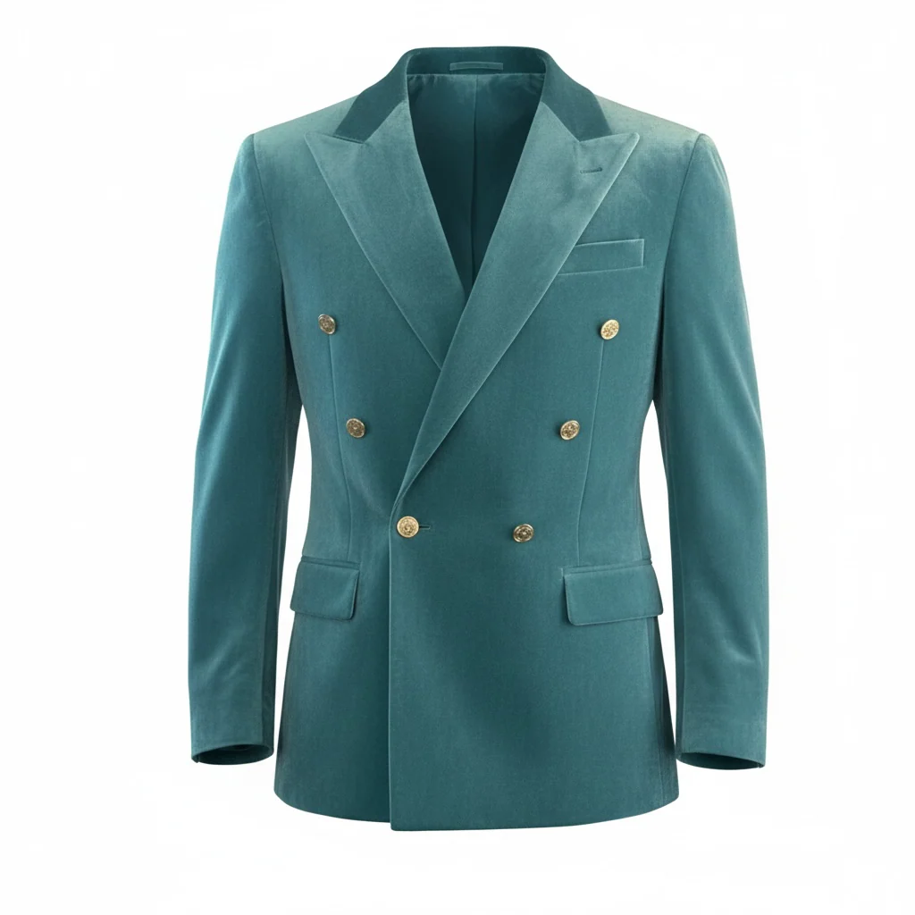 Turquoise Velvet Double-Breasted Suit - Image 2