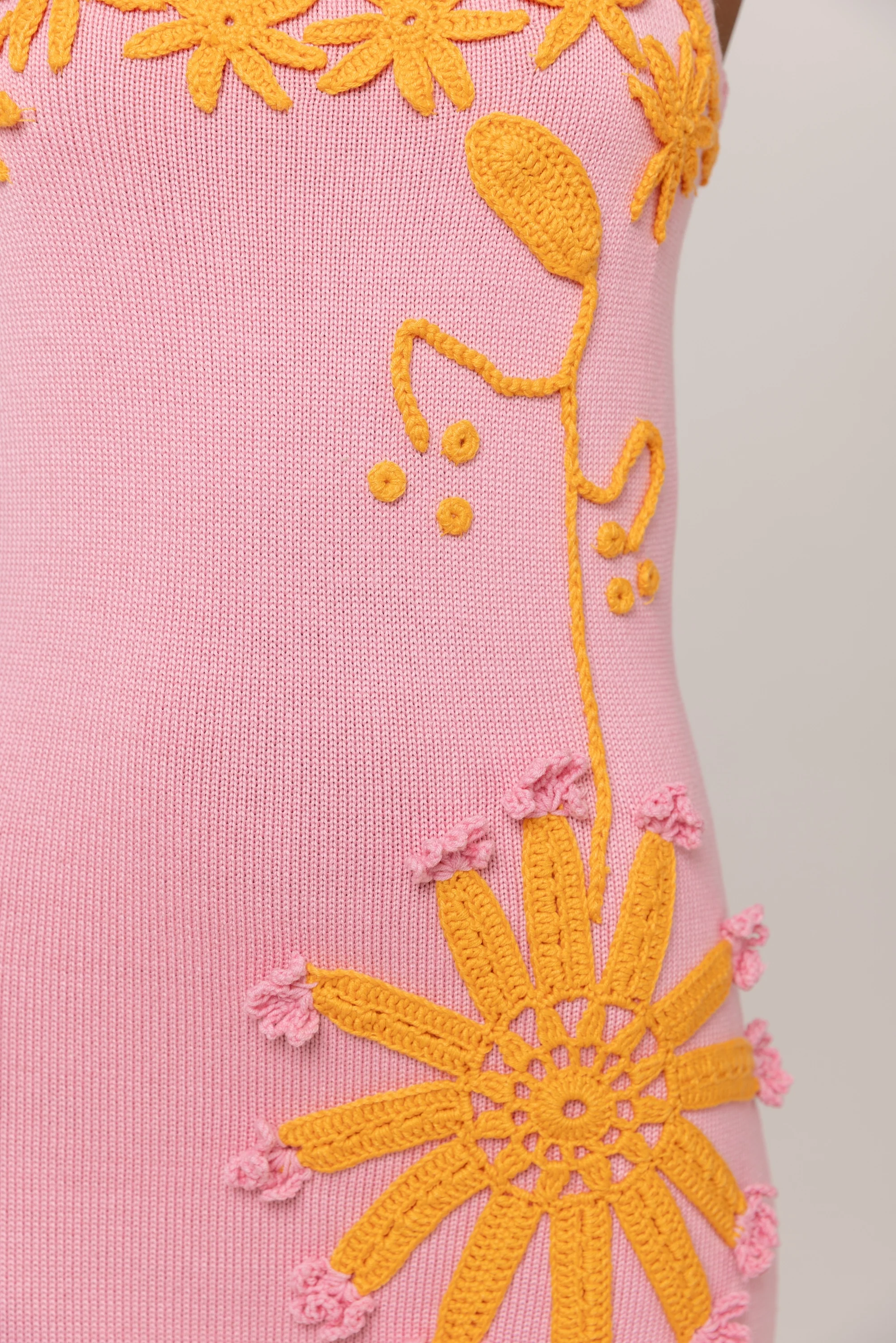 Pink Knit Midi Dress with Golden Handmade Floral Embroidery - Image 11