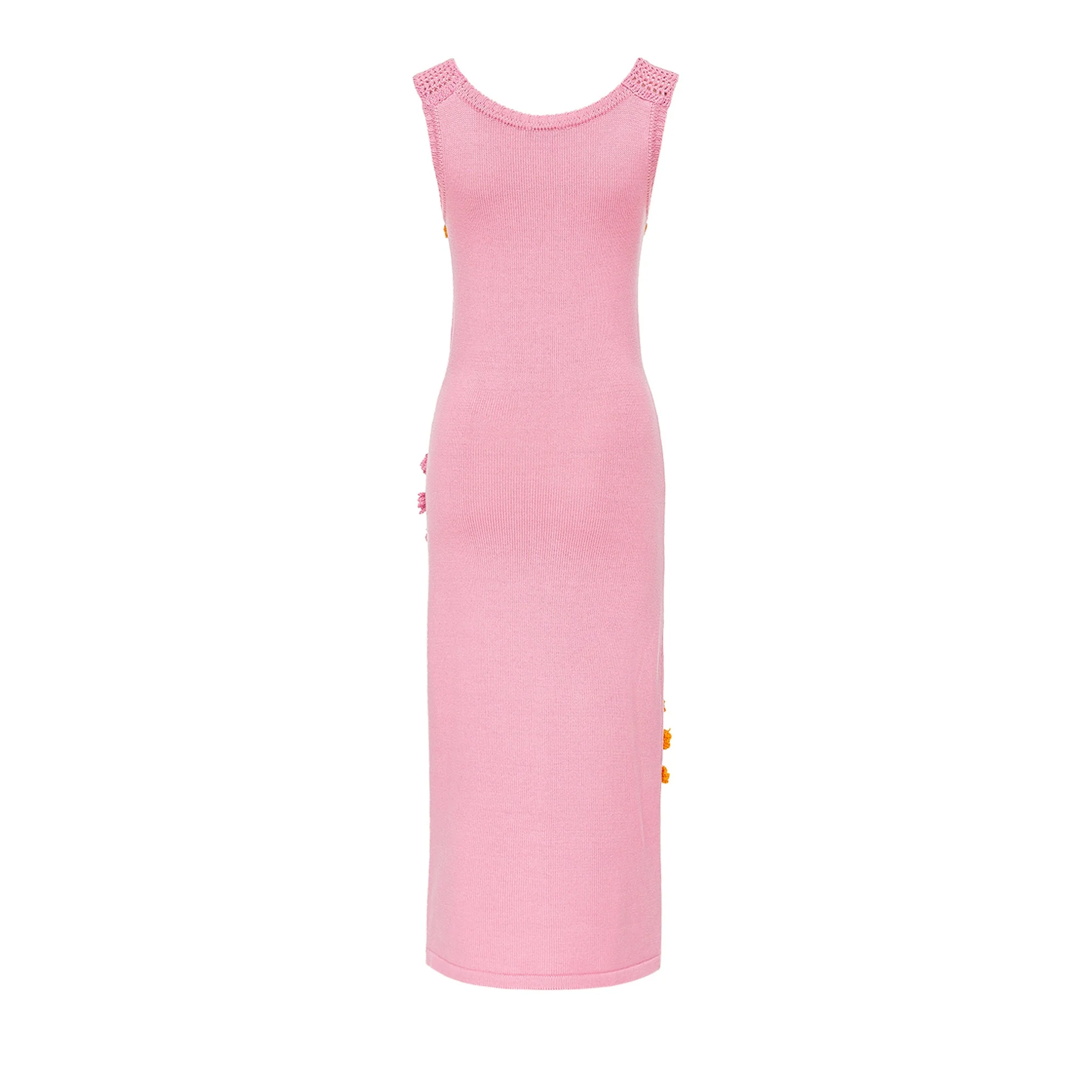 Pink Knit Midi Dress with Golden Handmade Floral Embroidery - Image 12