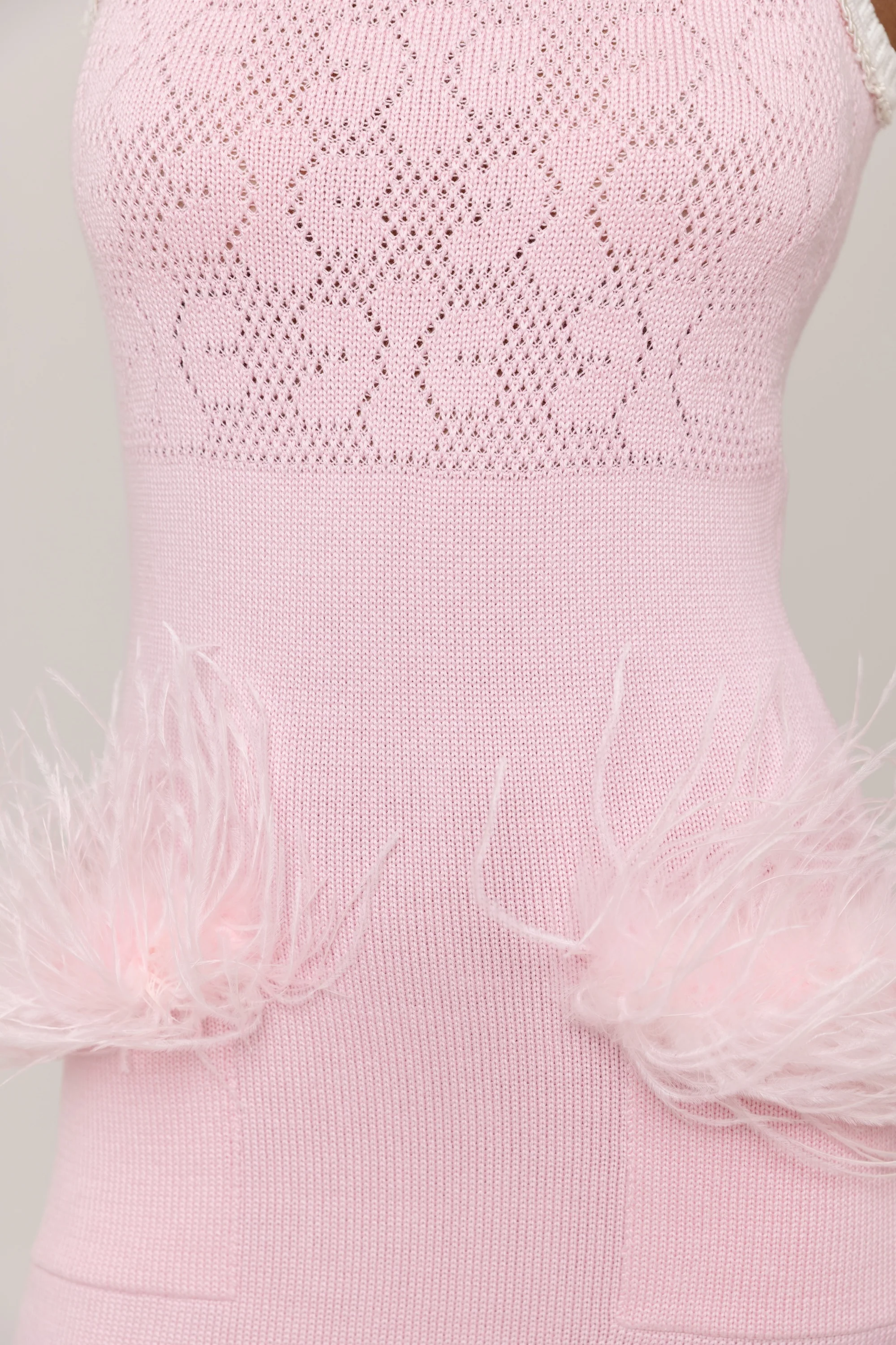 Pink Knit Midi Dress with Ostrich Feather Pockets - Image 5