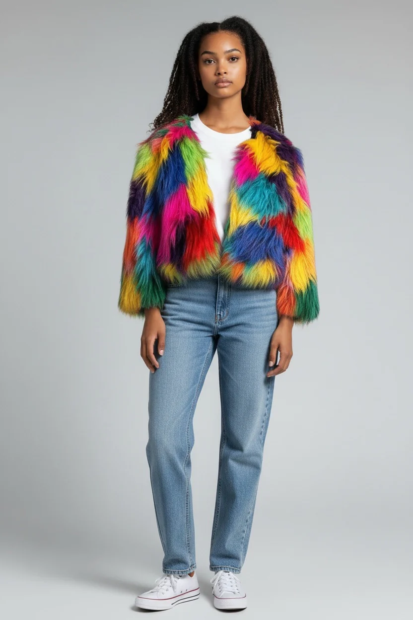 Multicolored Faux Fur Shrug - Image 2
