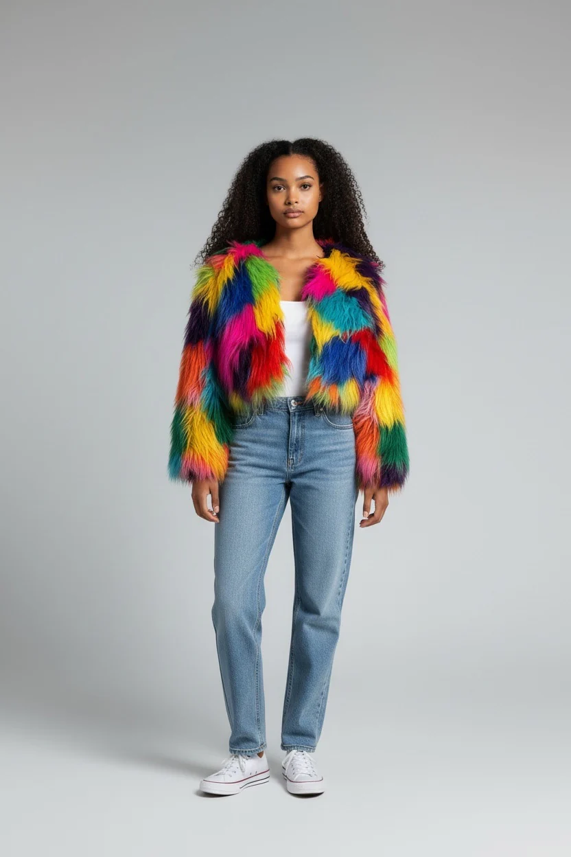 Multicolored Faux Fur Shrug - Image 3