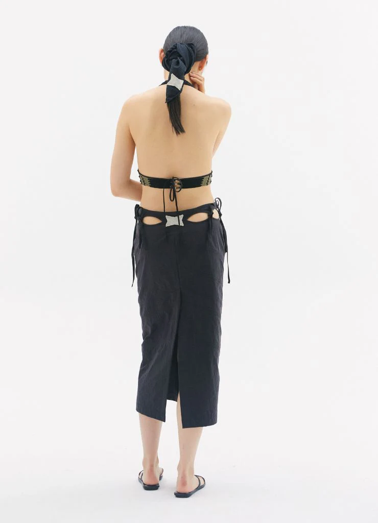 Embroidery Cutout Cargo Maxi Skirt | Onyx - Image 3