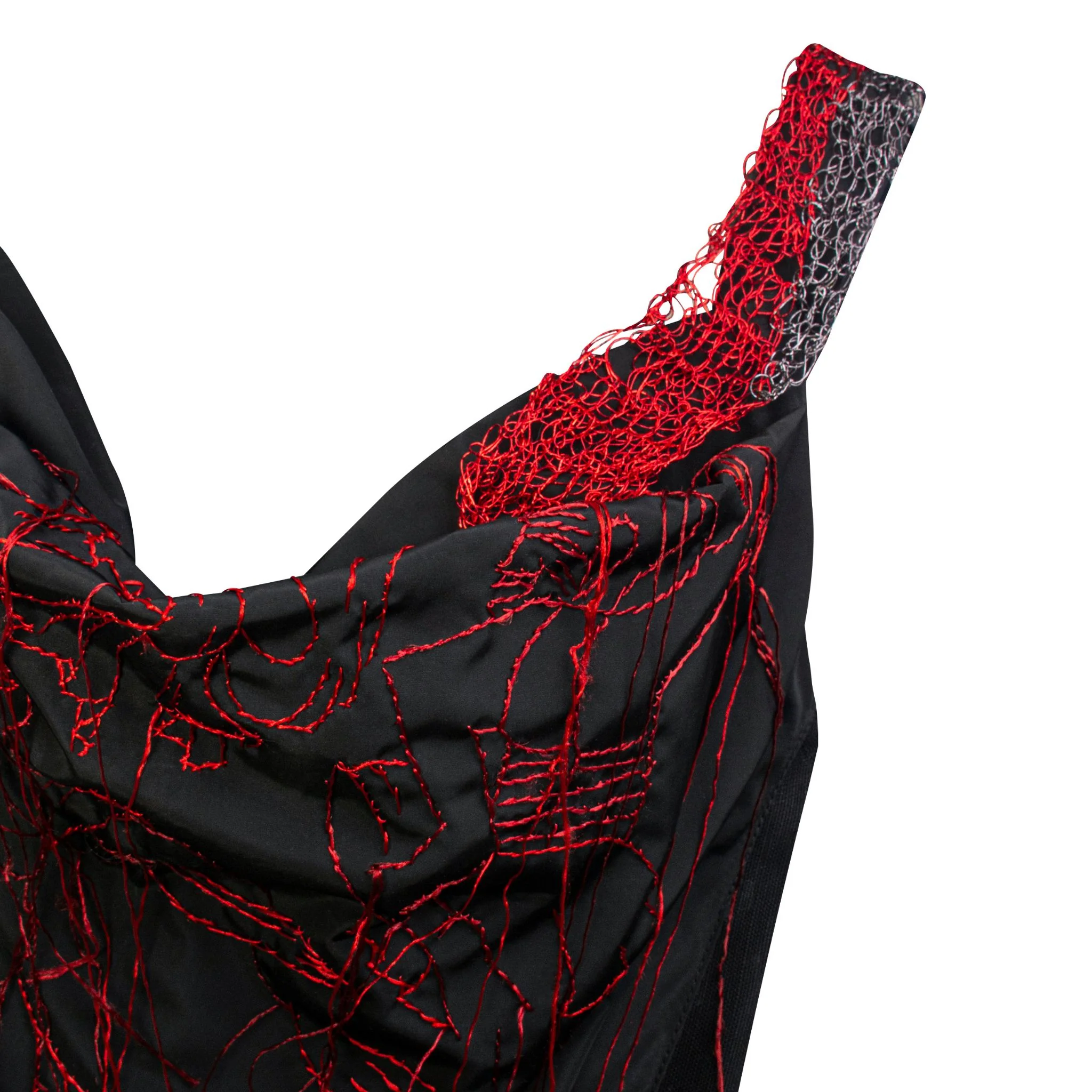 Black & Red Draped Embroidered Corset - Image 3
