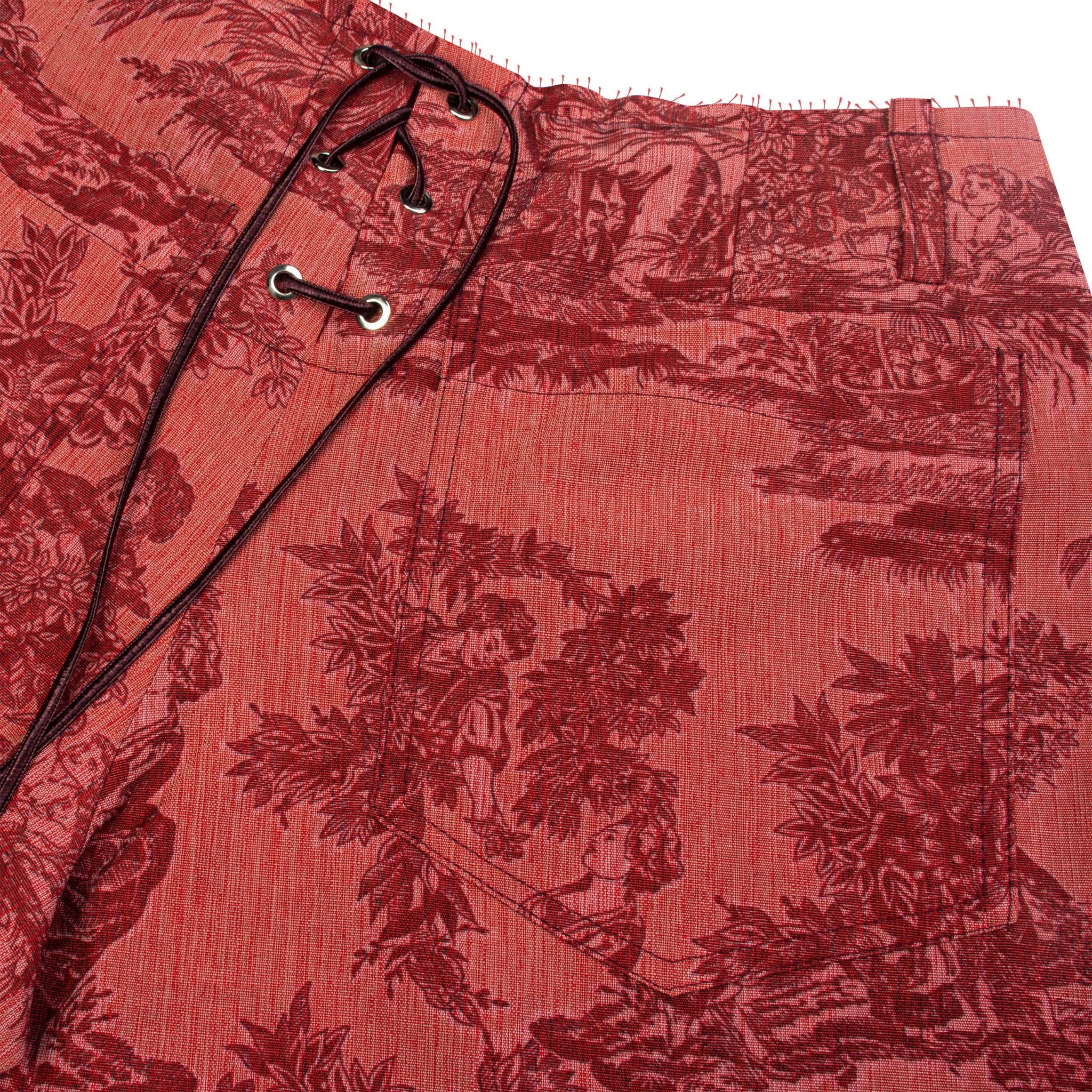 Red Jacquard Straight Leg Trousers - Image 3