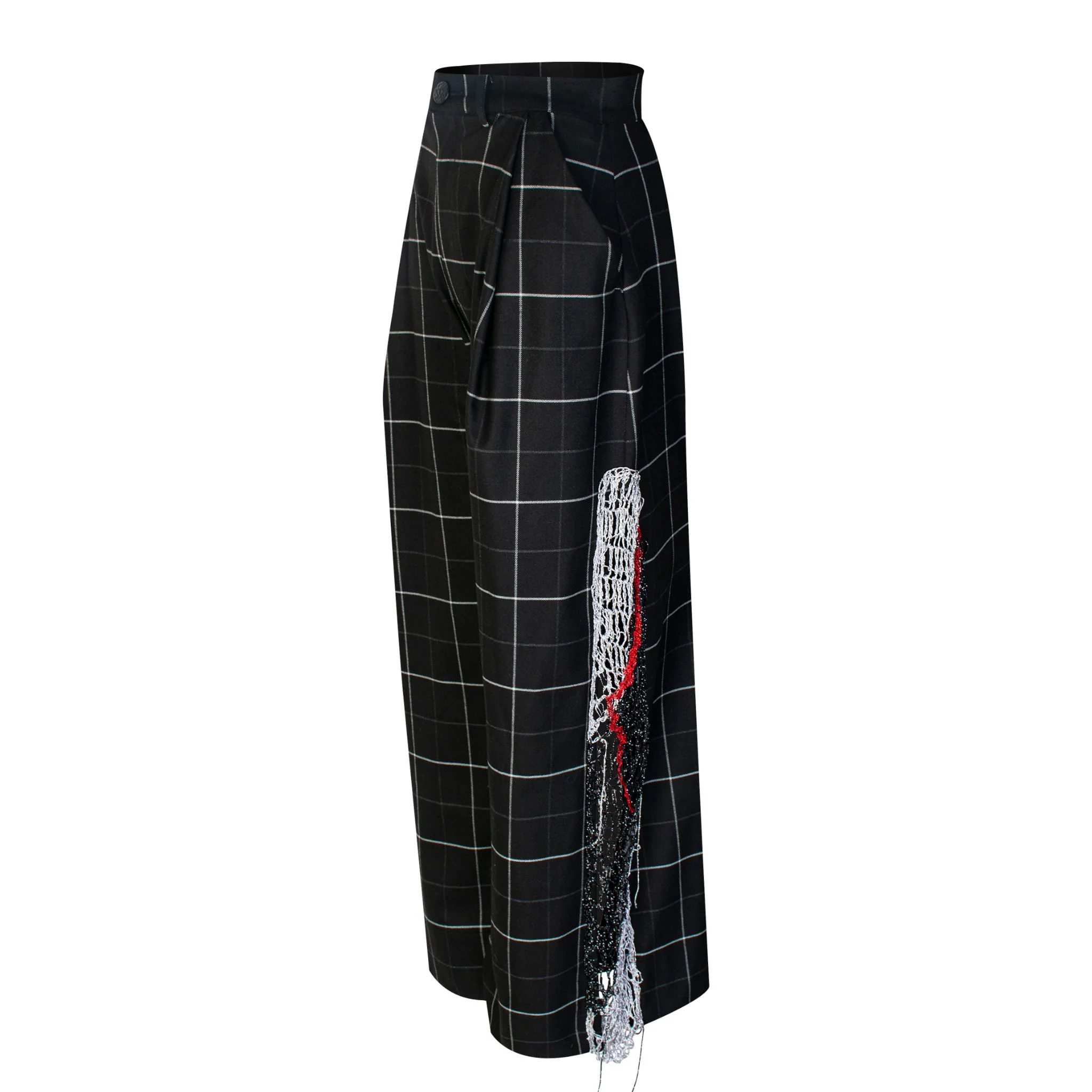Woven Check Asymmetric Wrap Trousers - Image 2