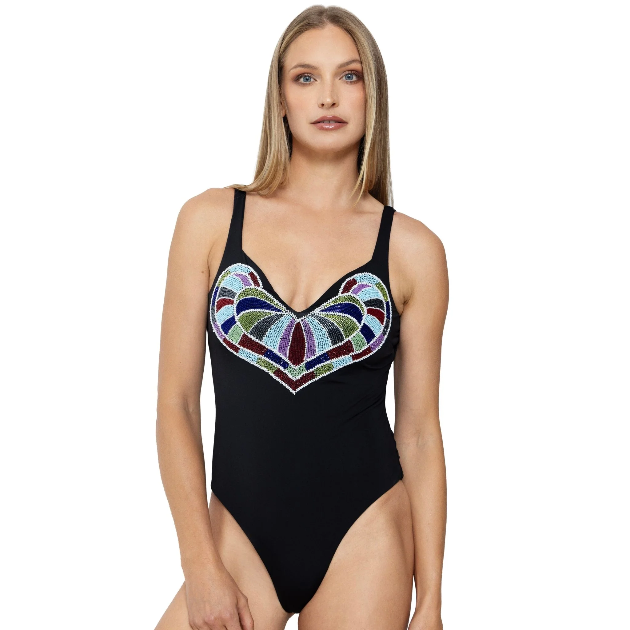 Amor Hand-Beaded Embellished One-Piece Swimsuit | Black - Image 2