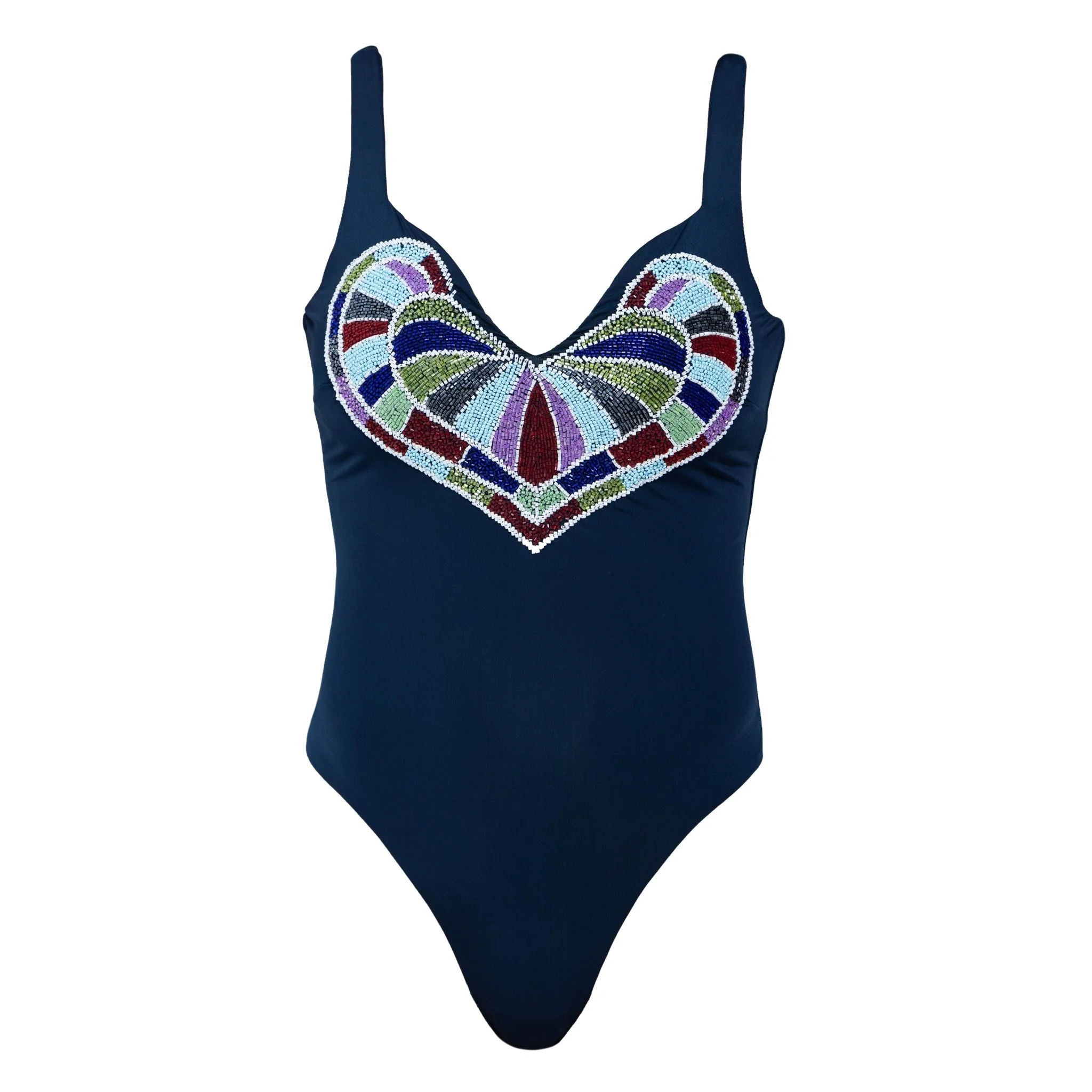 Amor Hand-Beaded Embellished One-Piece Swimsuit | Navy