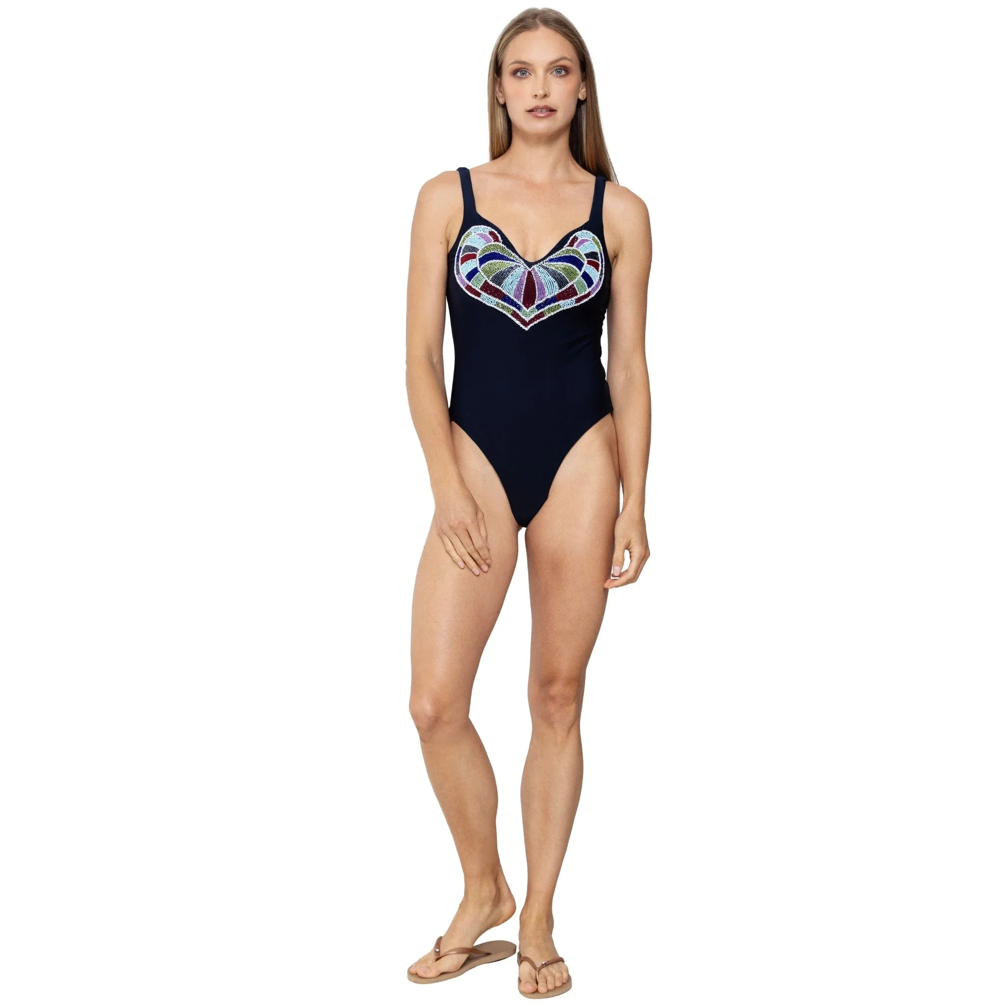 Amor Hand-Beaded Embellished One-Piece Swimsuit | Navy - Image 2