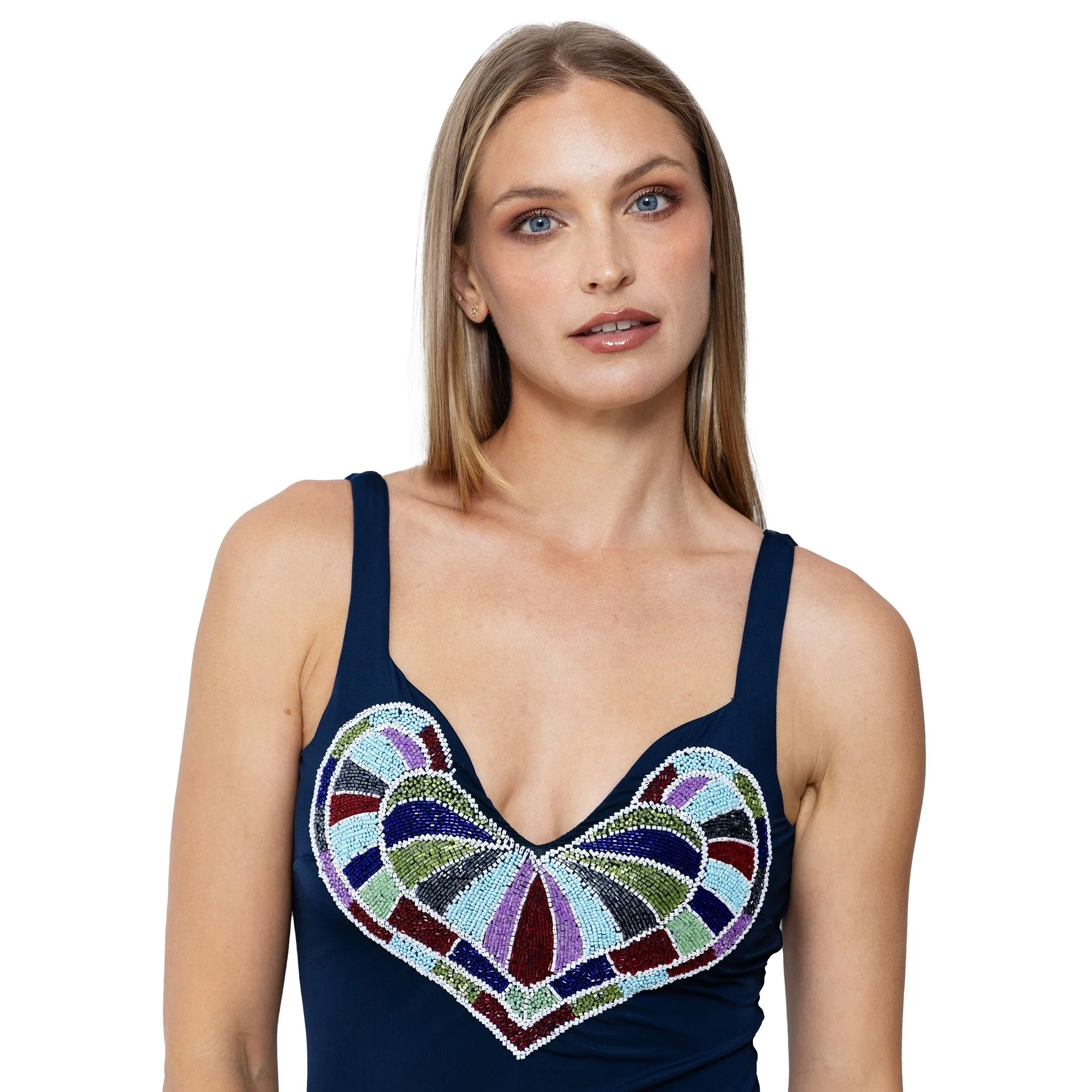 Amor Hand-Beaded Embellished One-Piece Swimsuit | Navy - Image 4
