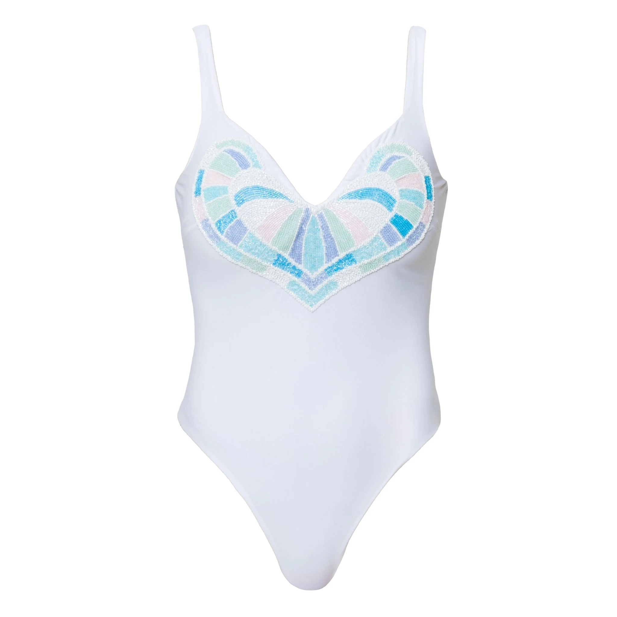 Amor Hand-Beaded Embellished One-Piece Swimsuit | White