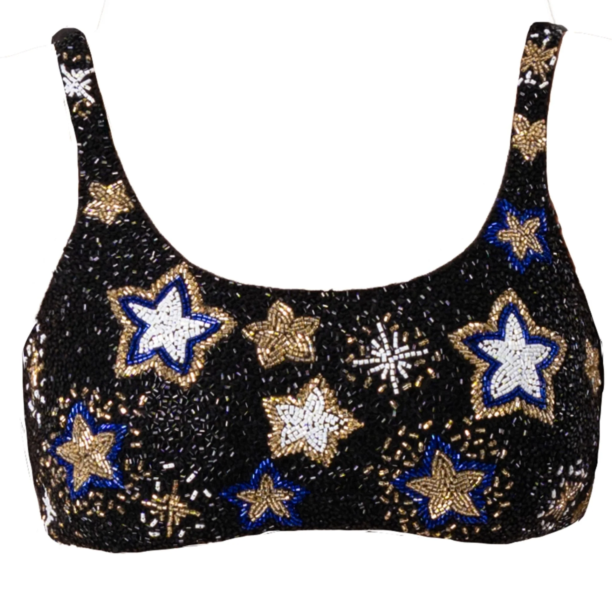 Celeste Hand-Beaded Embellished Bikini Top | Black