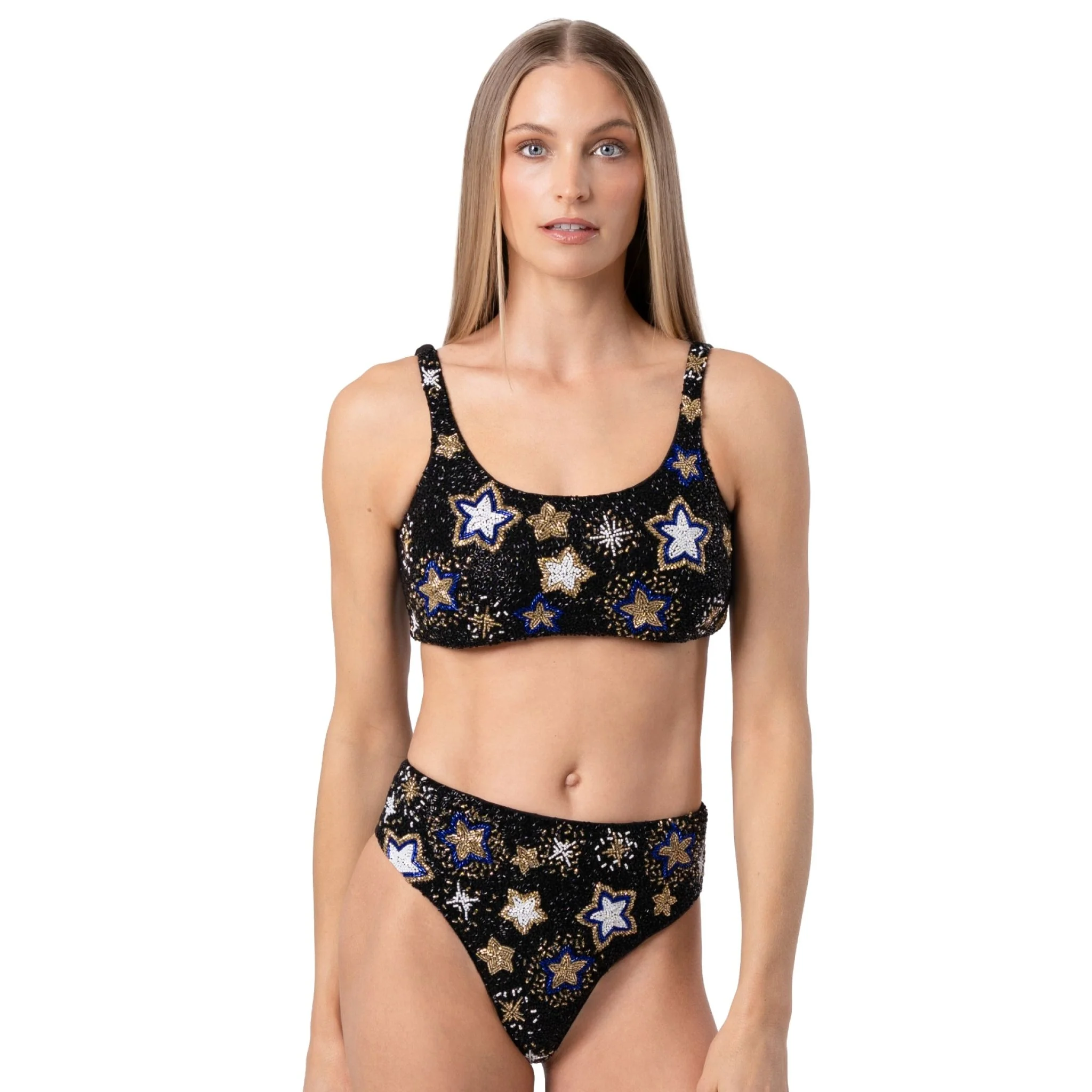 Celeste Hand-Beaded Embellished Bikini Top | Black - Image 2